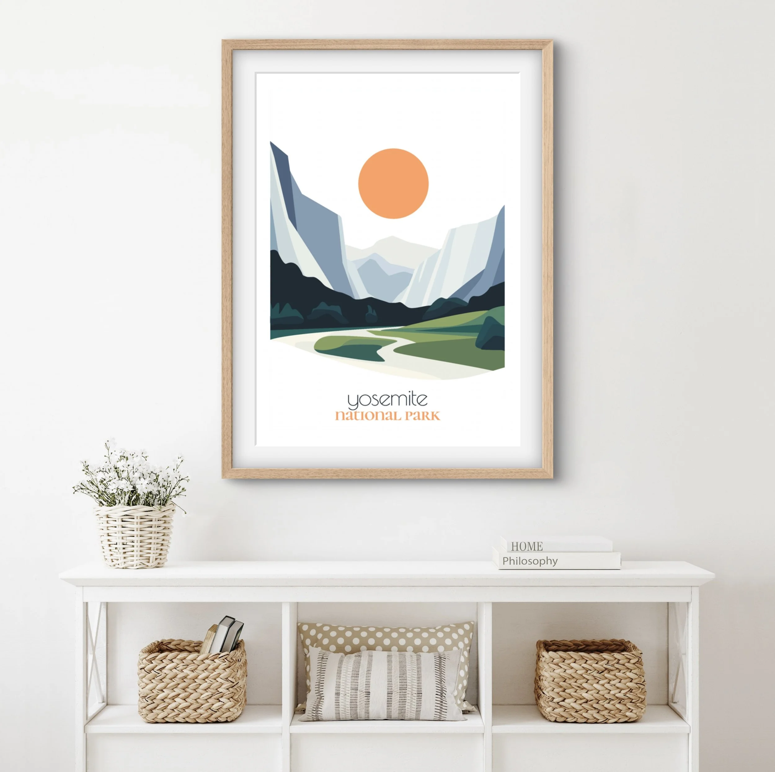 yosemite national park print - soothing minimalist nature wall art for bedroom