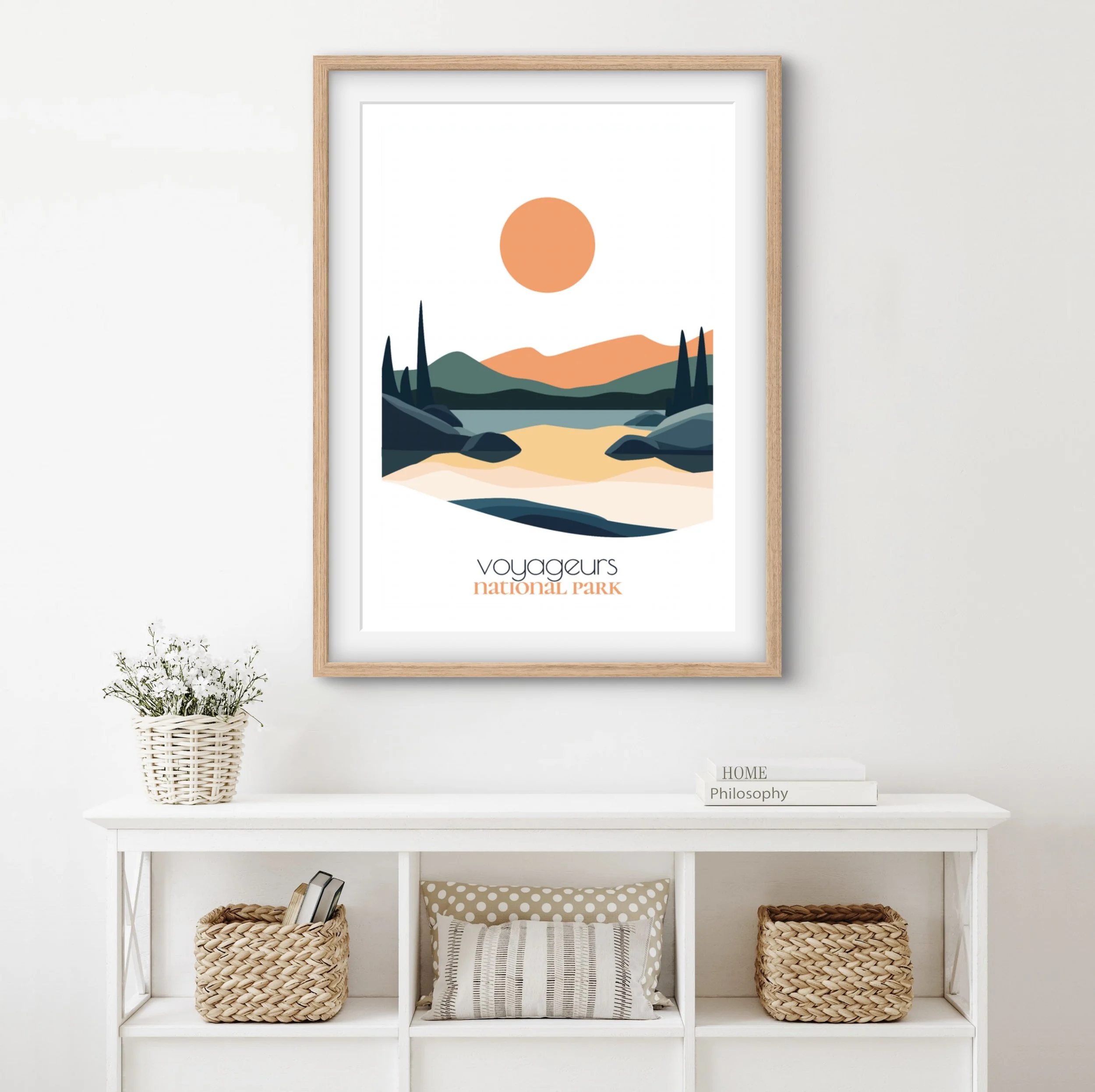 Modern voyageurs travel print for minimalist home office decor