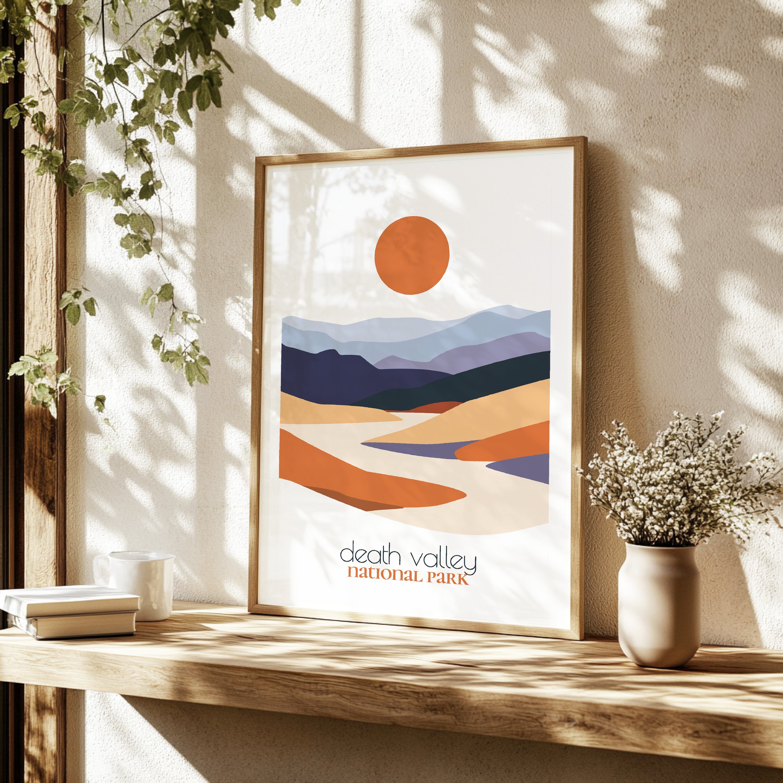 Detailed view of Death Valley travel print - minimalist flat abstract print quality