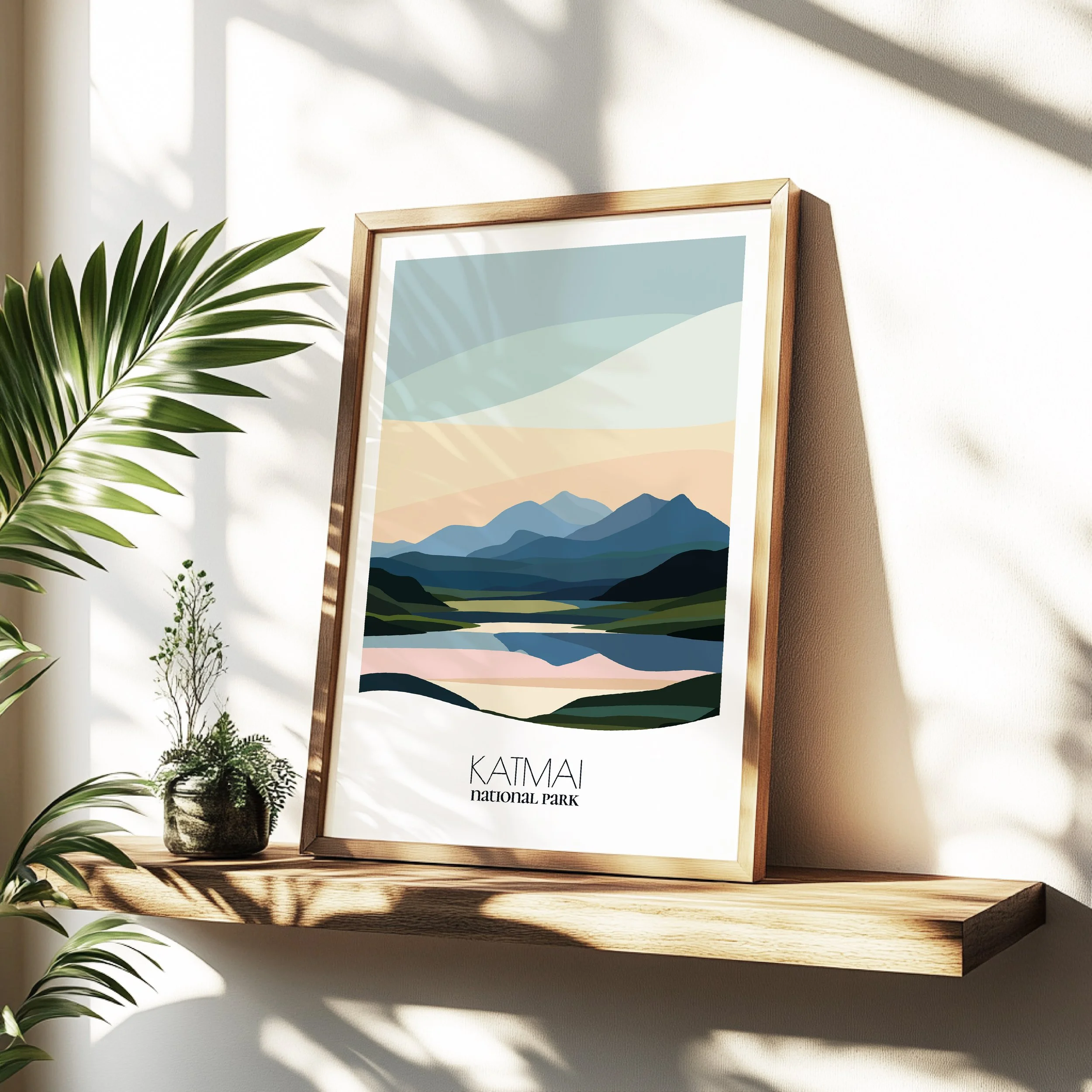 Minimalist travel poster of Katmai National Park with clean modern design for travelers.
