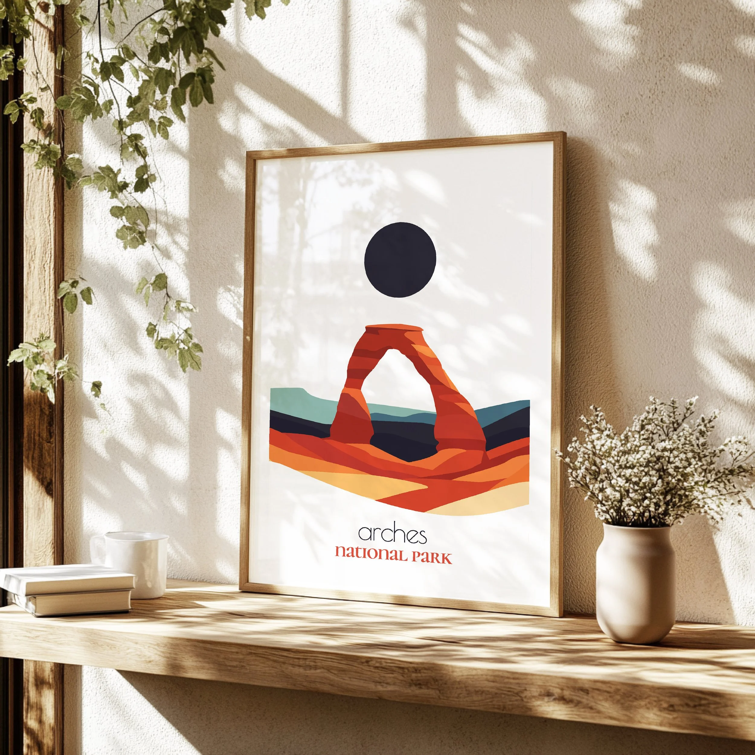 Detailed view of Arches travel print - minimalist flat abstract print quality