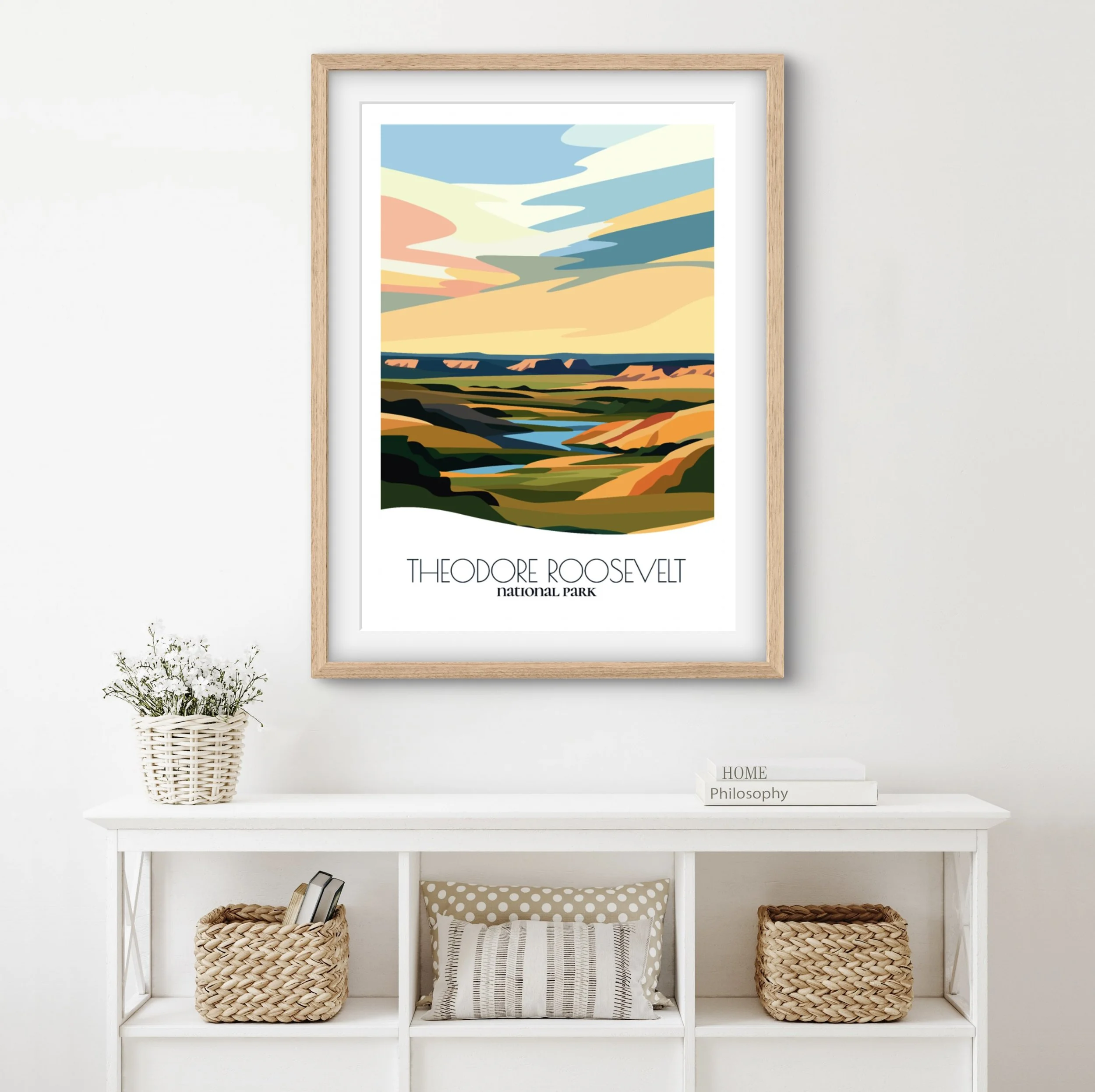 Home decor poster of Theodore Roosevelt National Park, premium print quality for stylish North Dakota interiors.