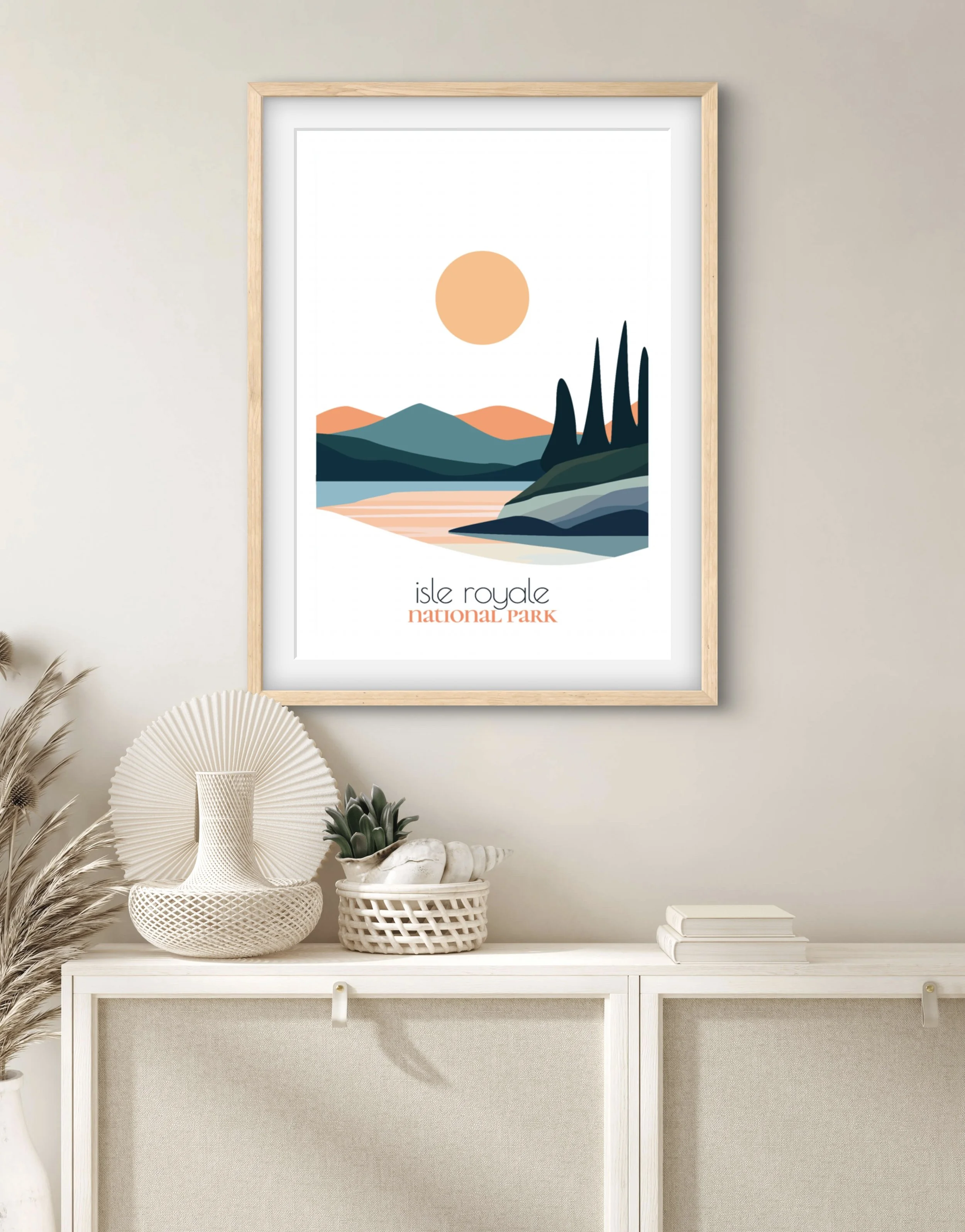 Size guide for Isle Royale national park posters and minimalist travel prints