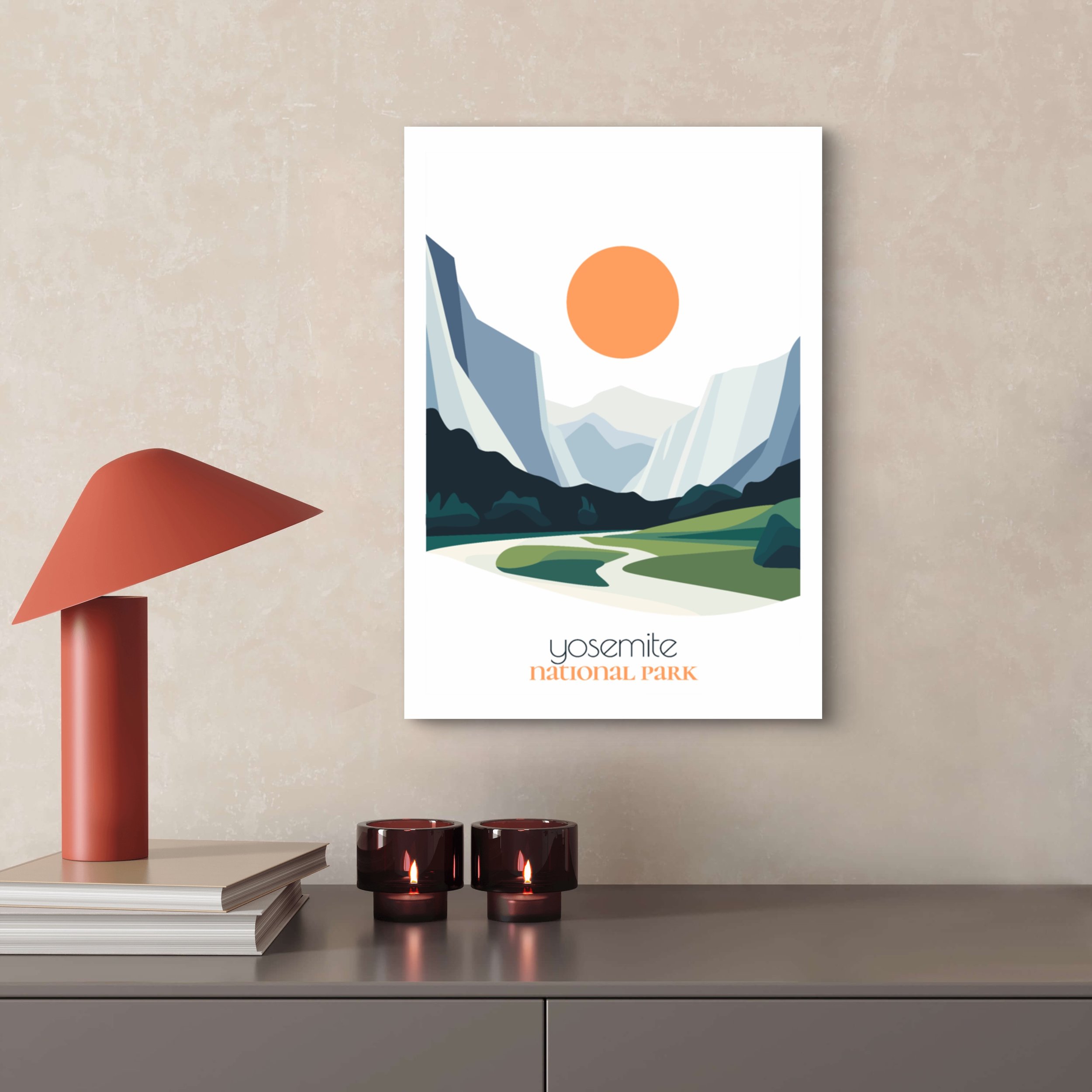 Modern yosemite travel print for minimalist home office decor
