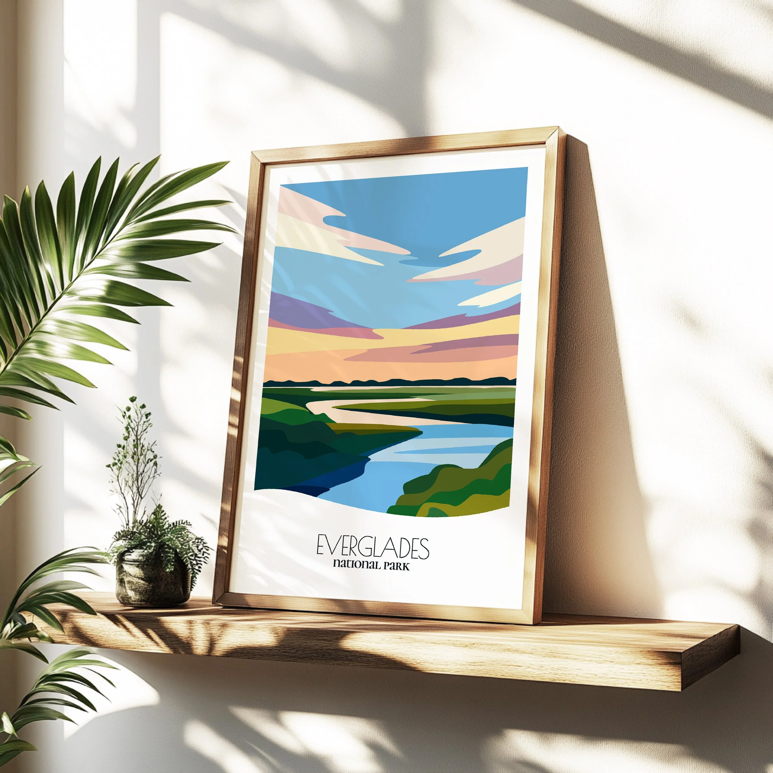 Minimalist travel poster of Everglades National Park with clean modern design for travelers.