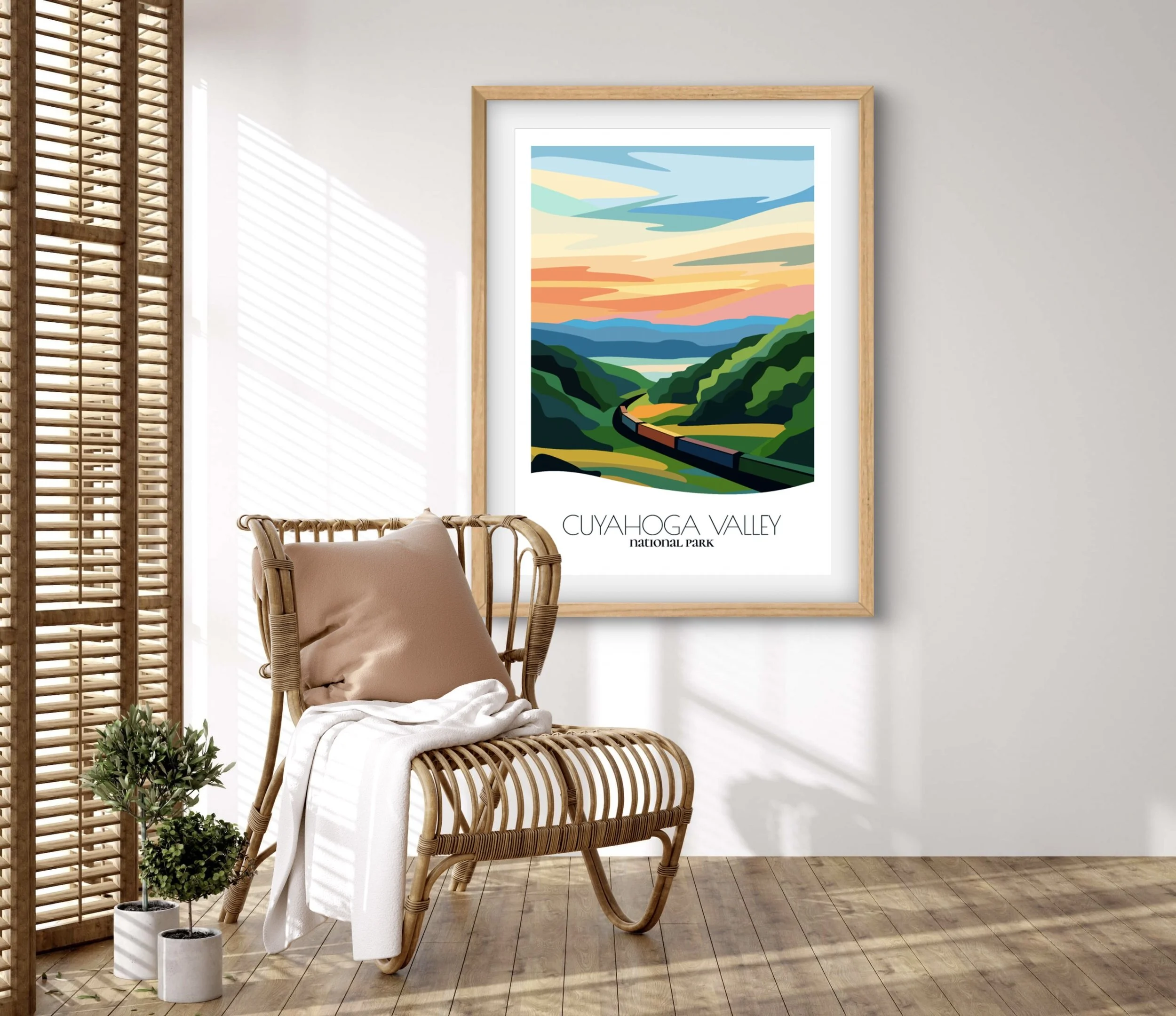 Retravell minimalist poster of Cuyahoga Valley National Park, branded travel art for collectors and fans.
