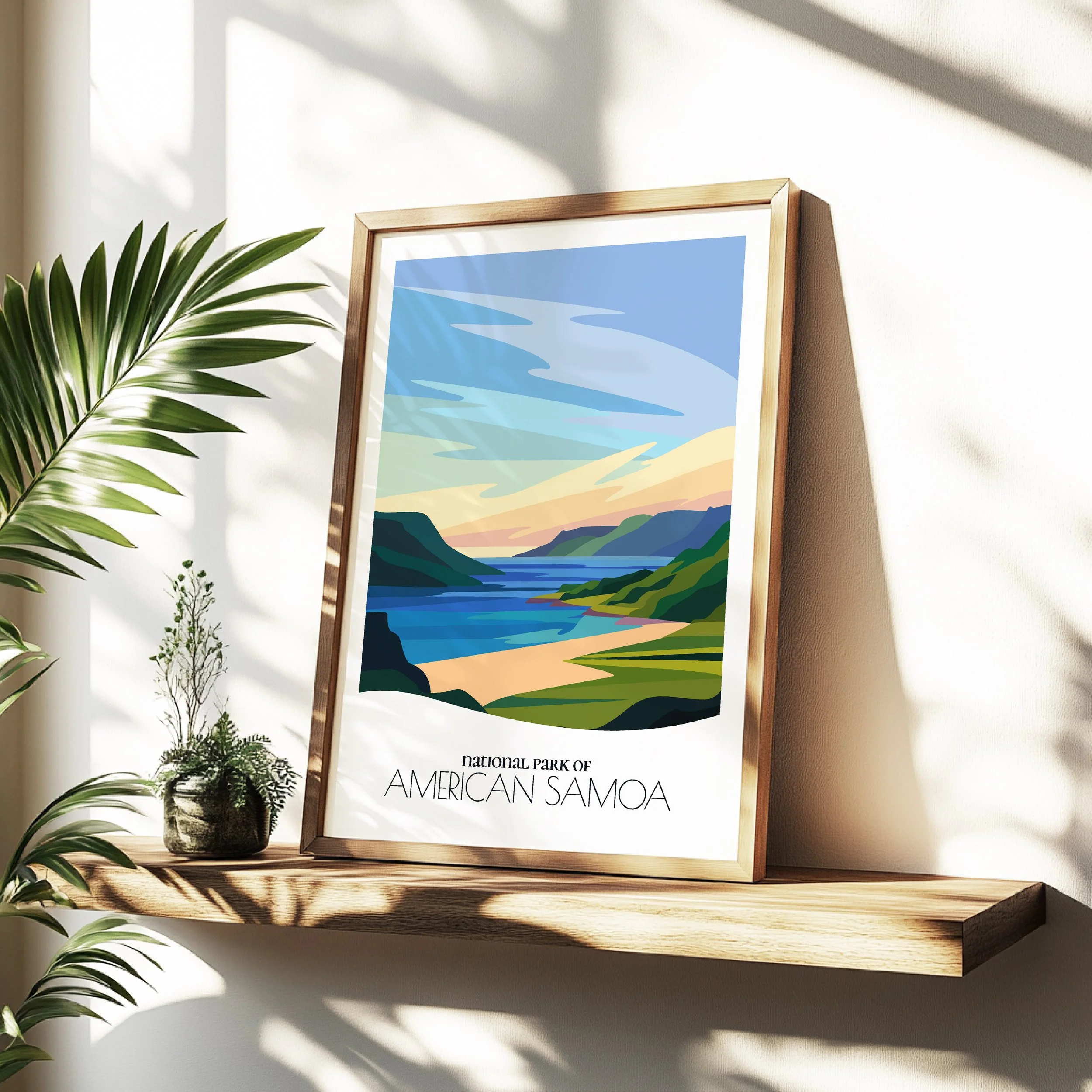 Minimalist travel poster of National Park of American Samoa with clean modern design for travelers.