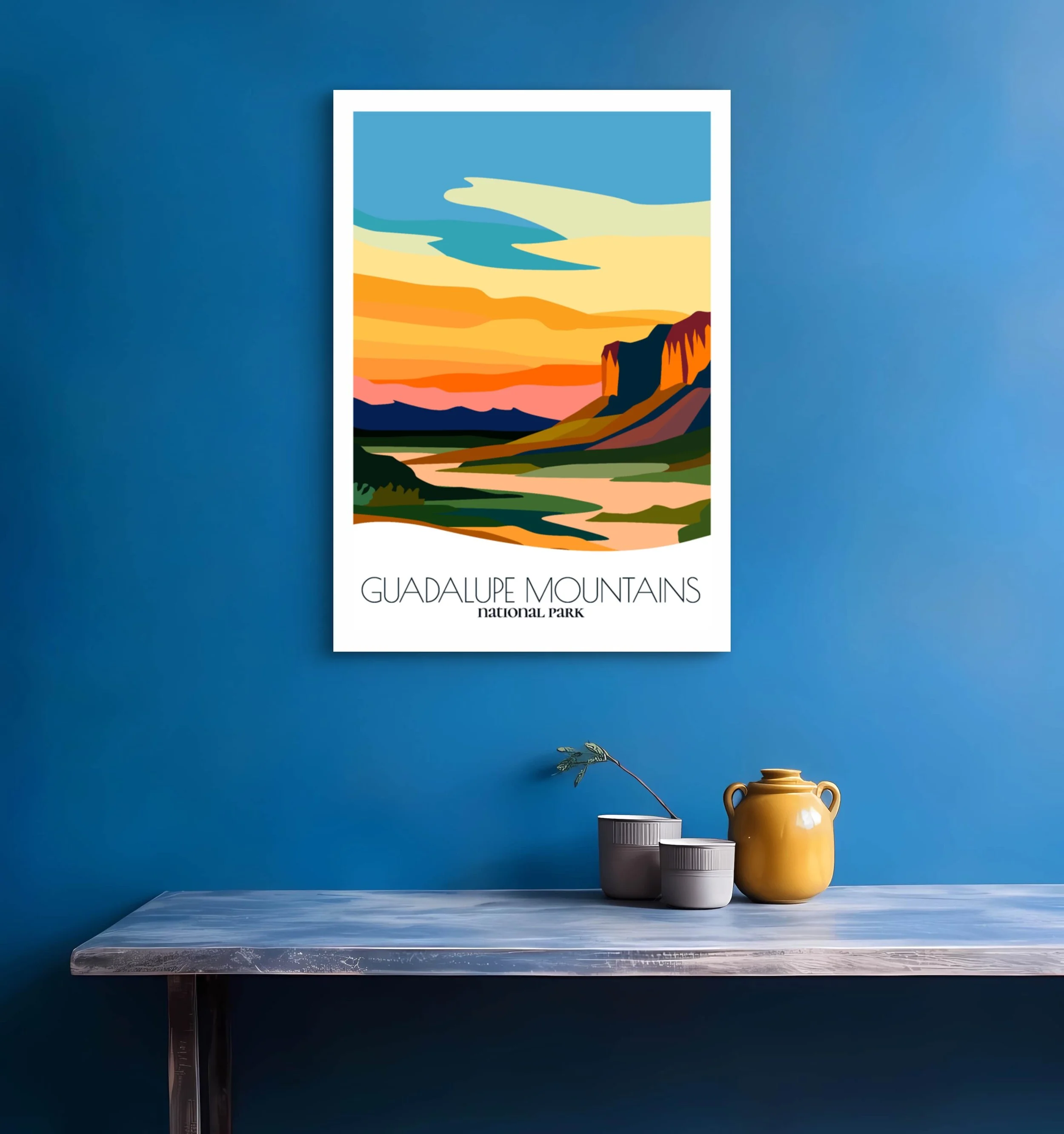 Bedroom print of Guadalupe Mountains National Park with calming minimalist composition for Texas homes.