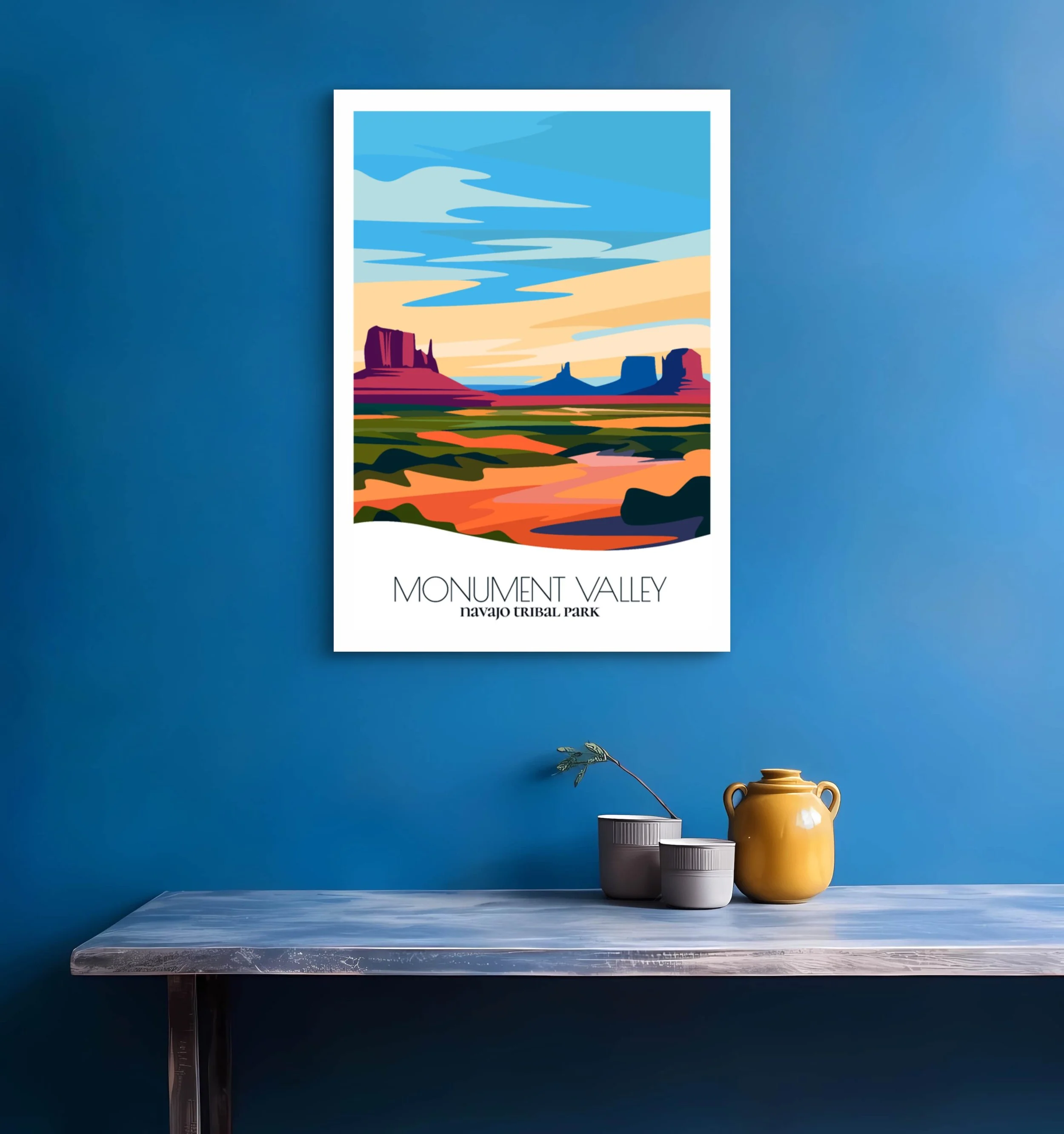 Bedroom print of Monument Valley  with calming minimalist composition for Utah - Arizona homes.