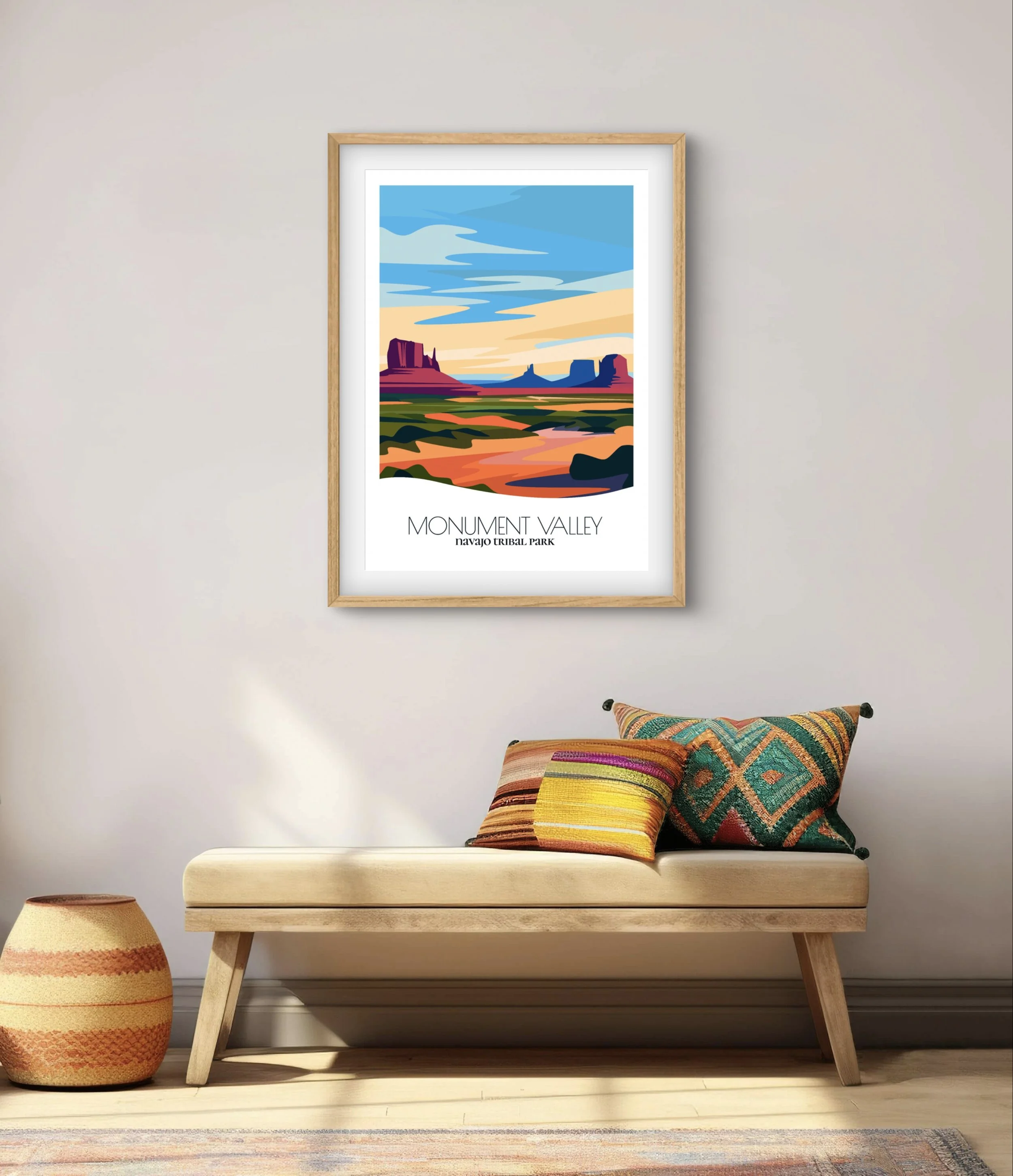 Modern minimalist art of Monument Valley , versatile decor for home and office.