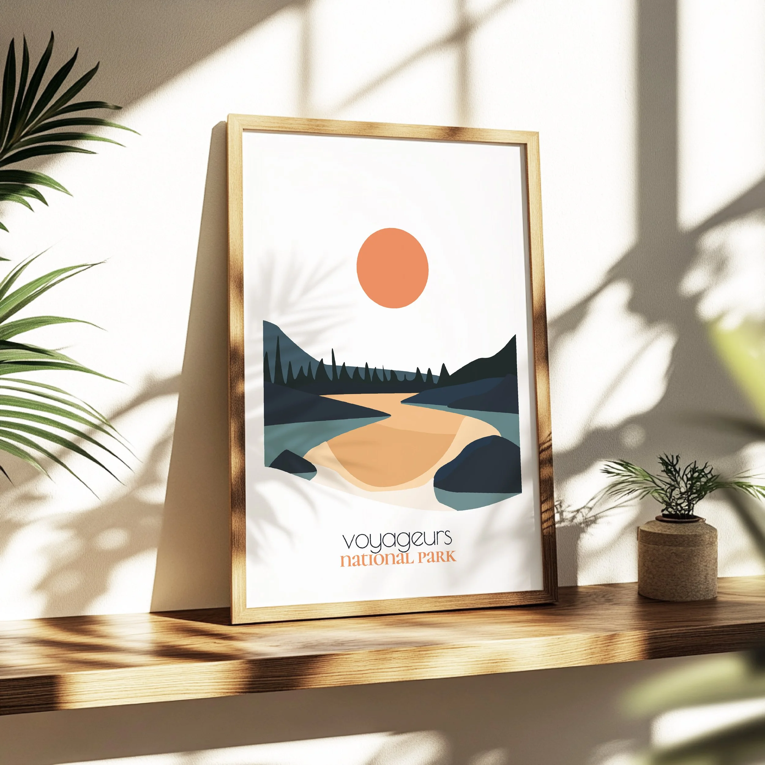 voyageurs national park print - soothing minimalist nature wall art for bedroom