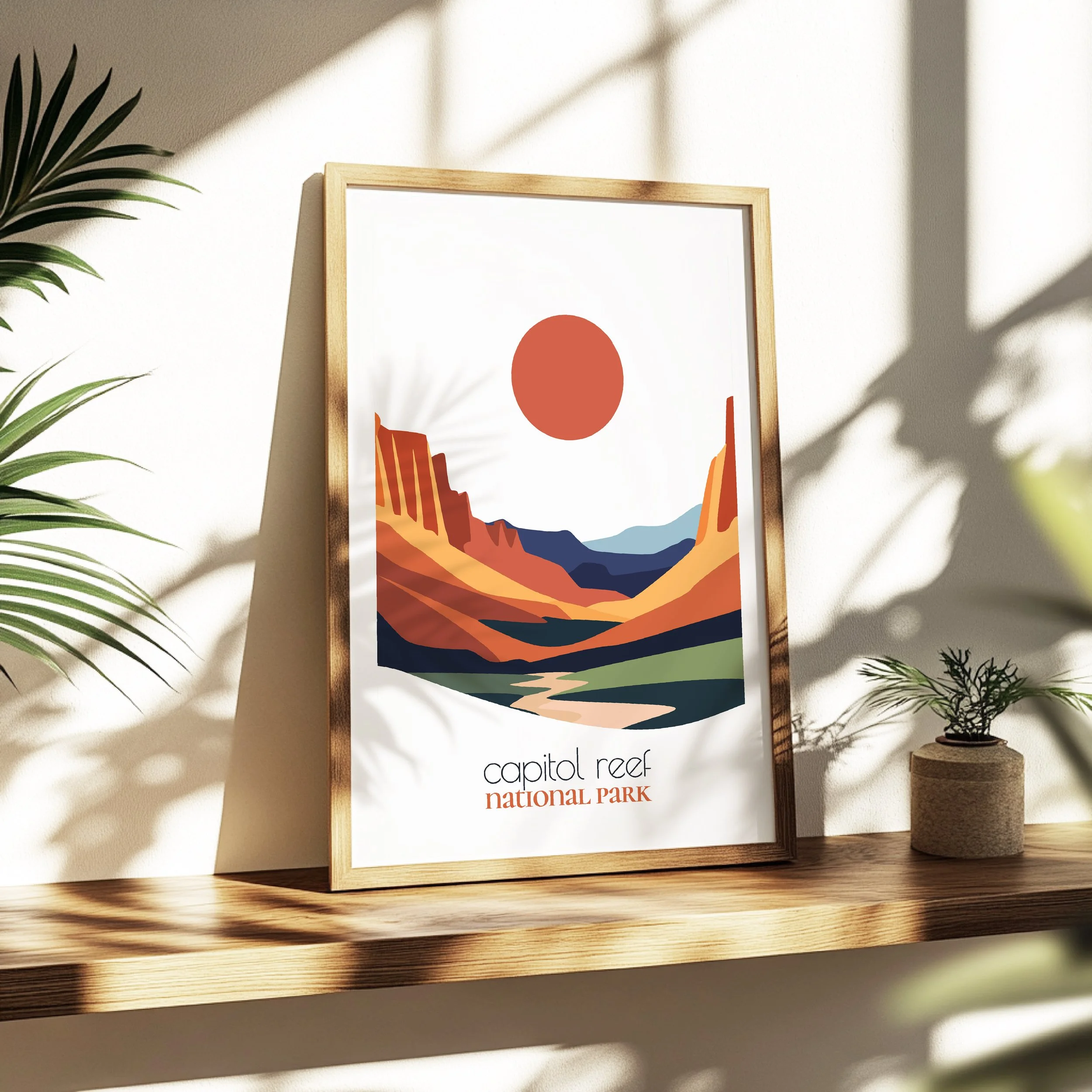 capitol reef national park print - soothing minimalist nature wall art for bedroom