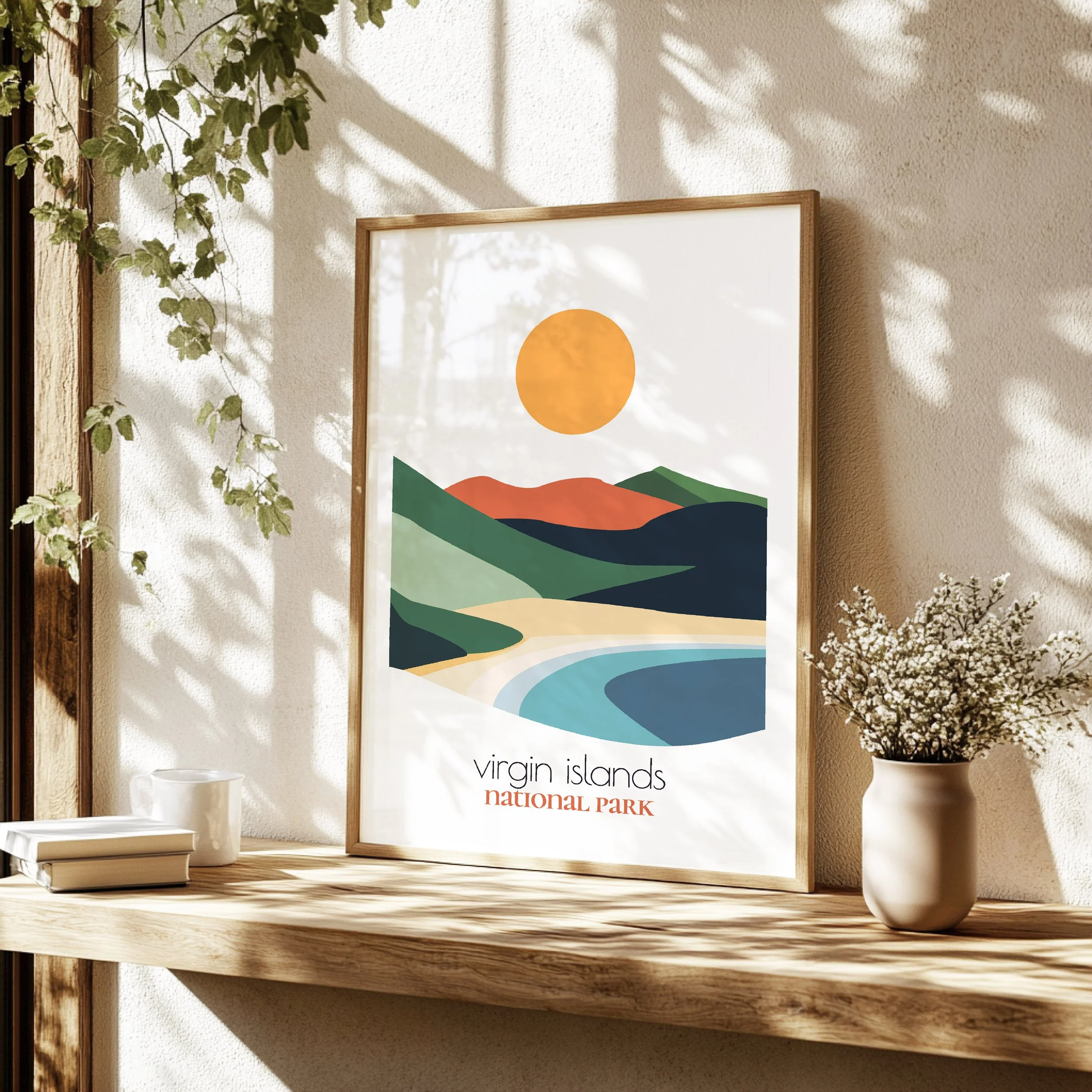 Detailed view of virgin islands travel print - minimalist flat abstract print quality