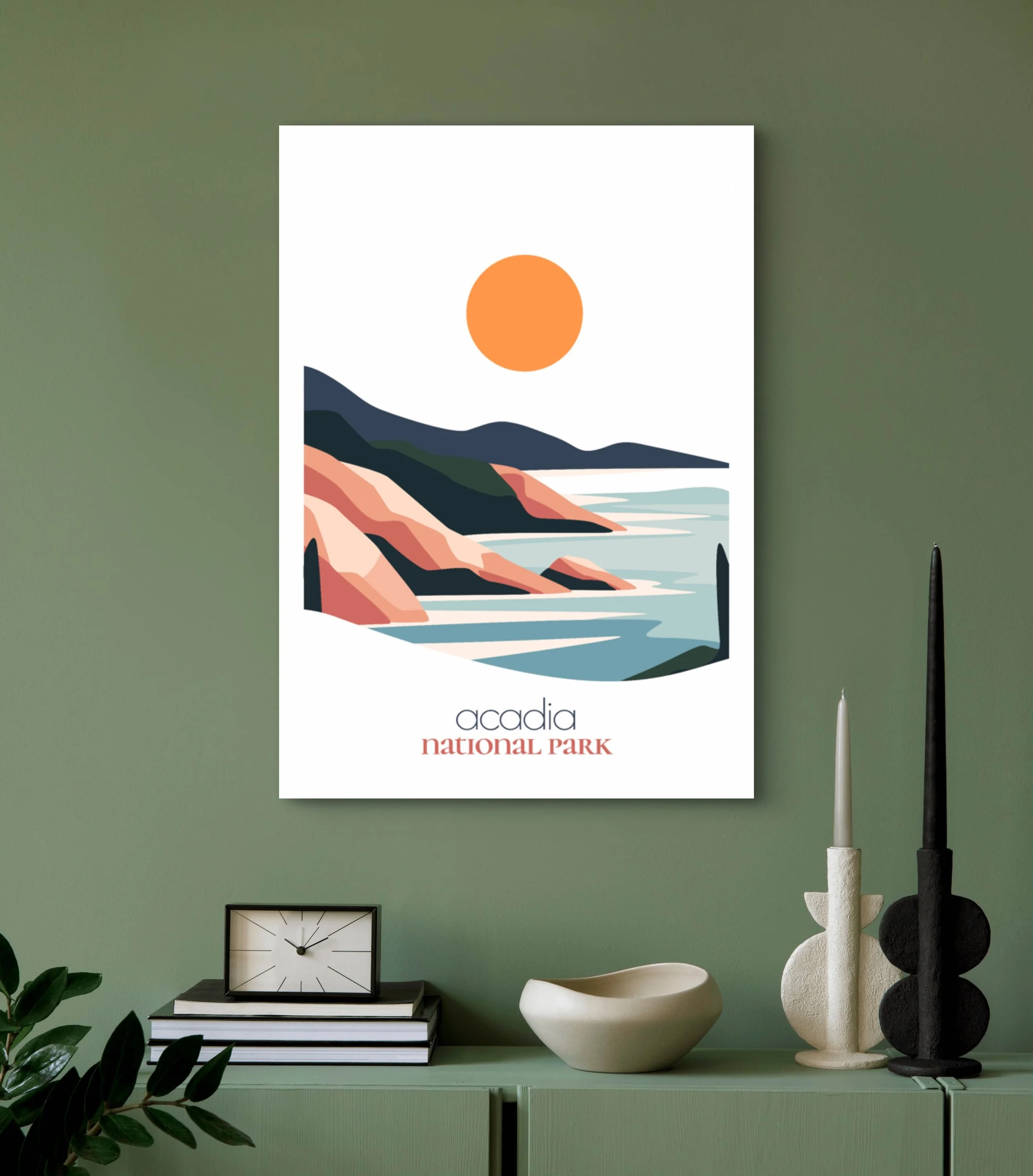 Modern Acadia travel print for minimalist home office decor