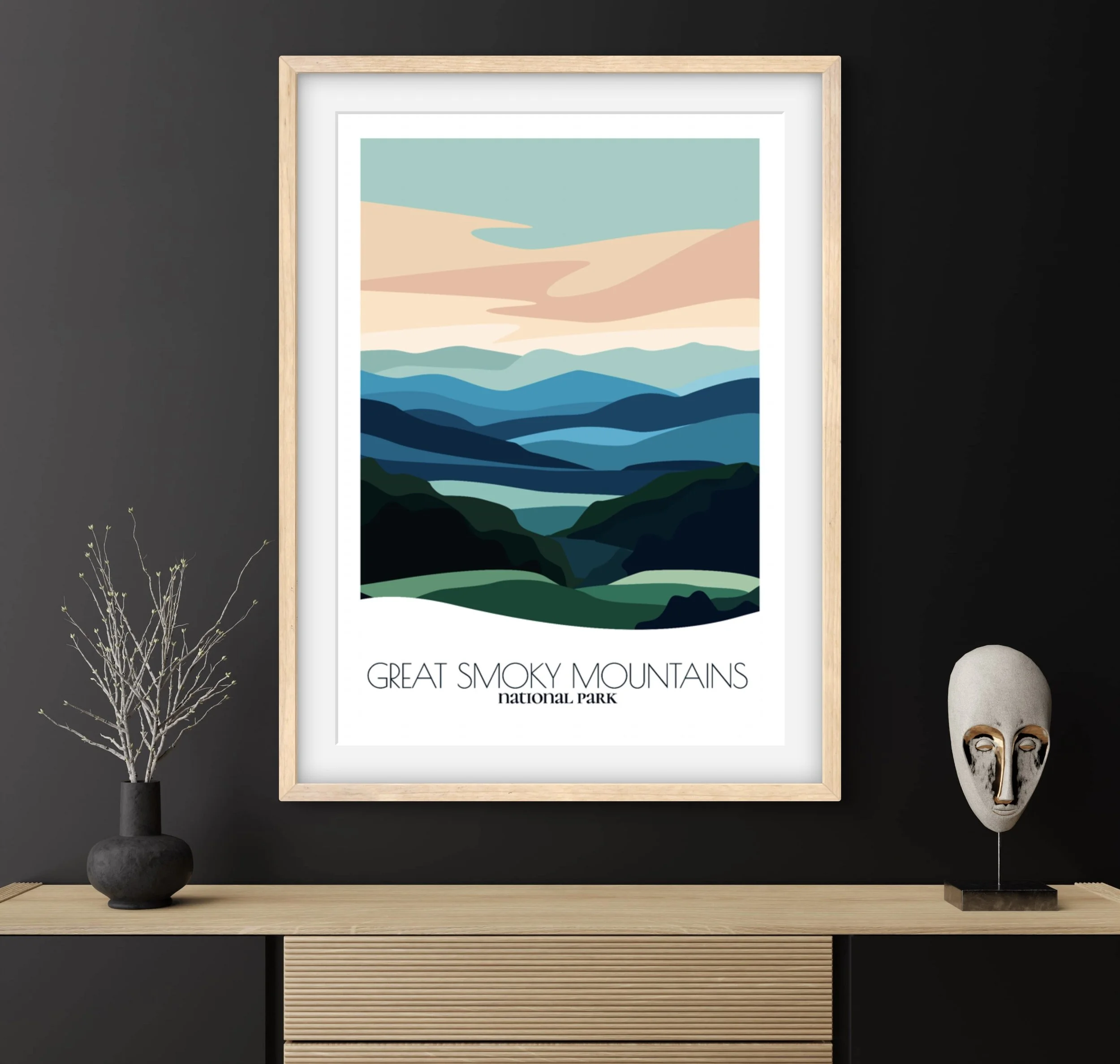 Travel gift idea: framed poster of Great Smoky Mountains National Park, ideal for adventure lovers.