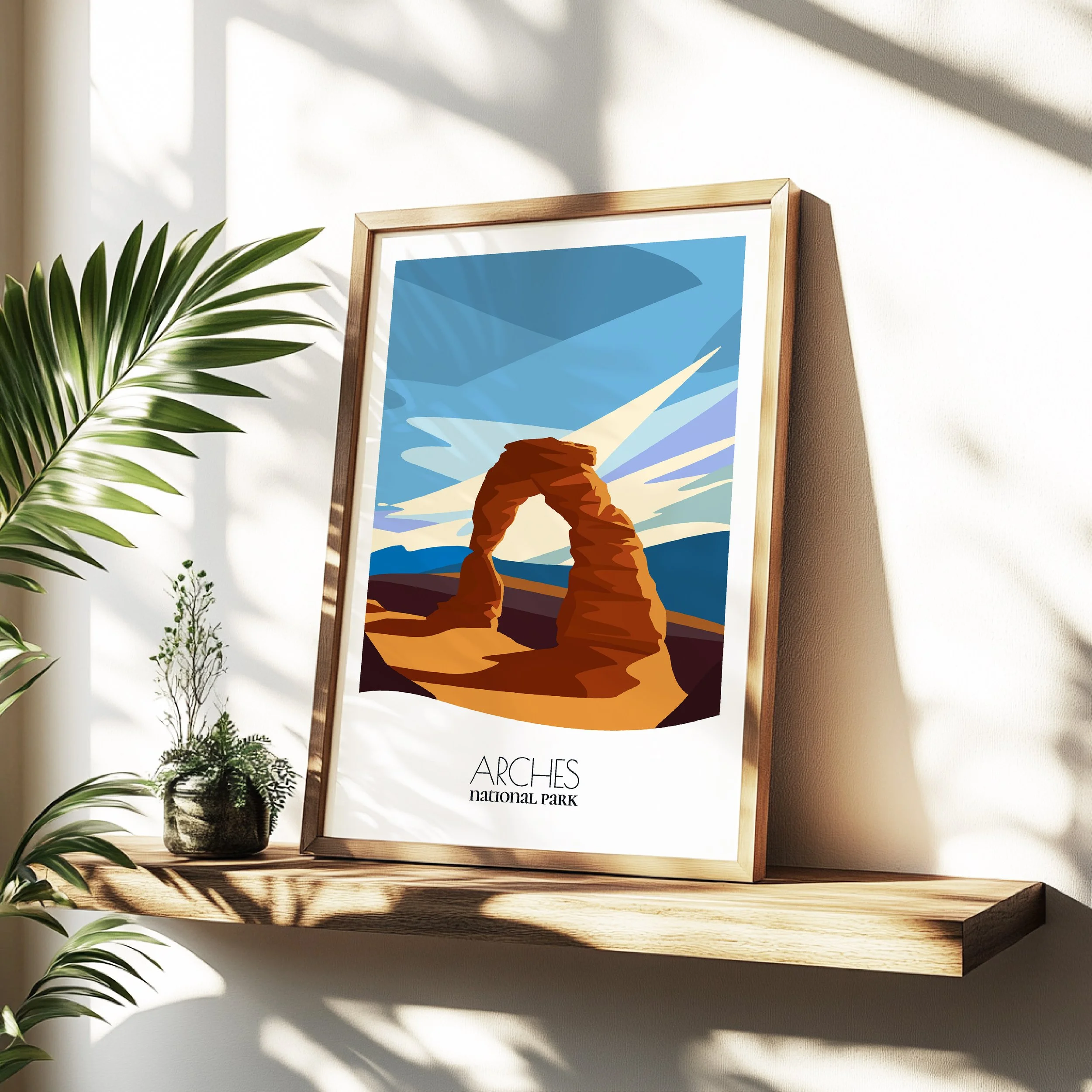 Minimalist travel poster of Arches National Park with clean modern design for travelers.