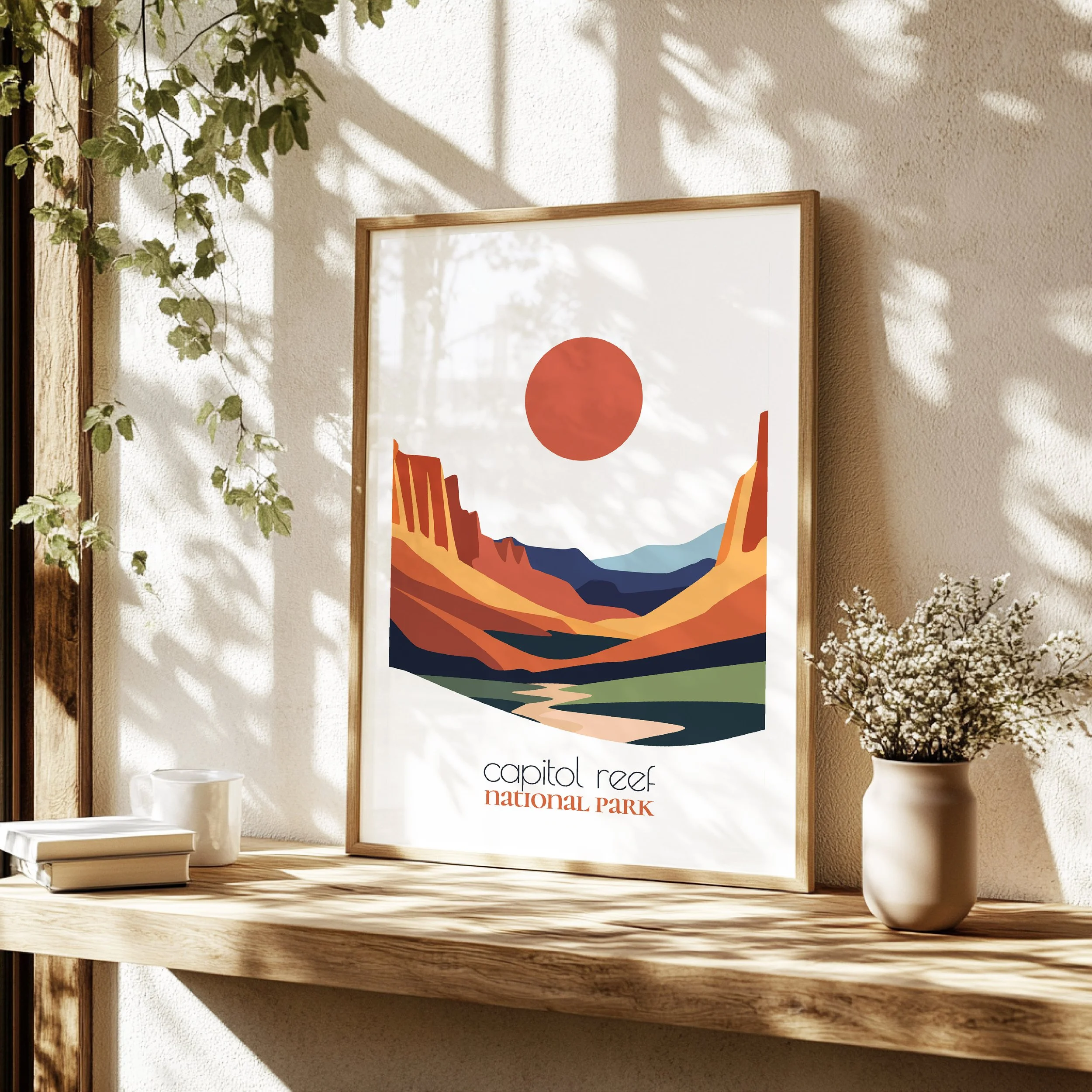 Detailed view of capitol reef travel print - minimalist flat abstract print quality