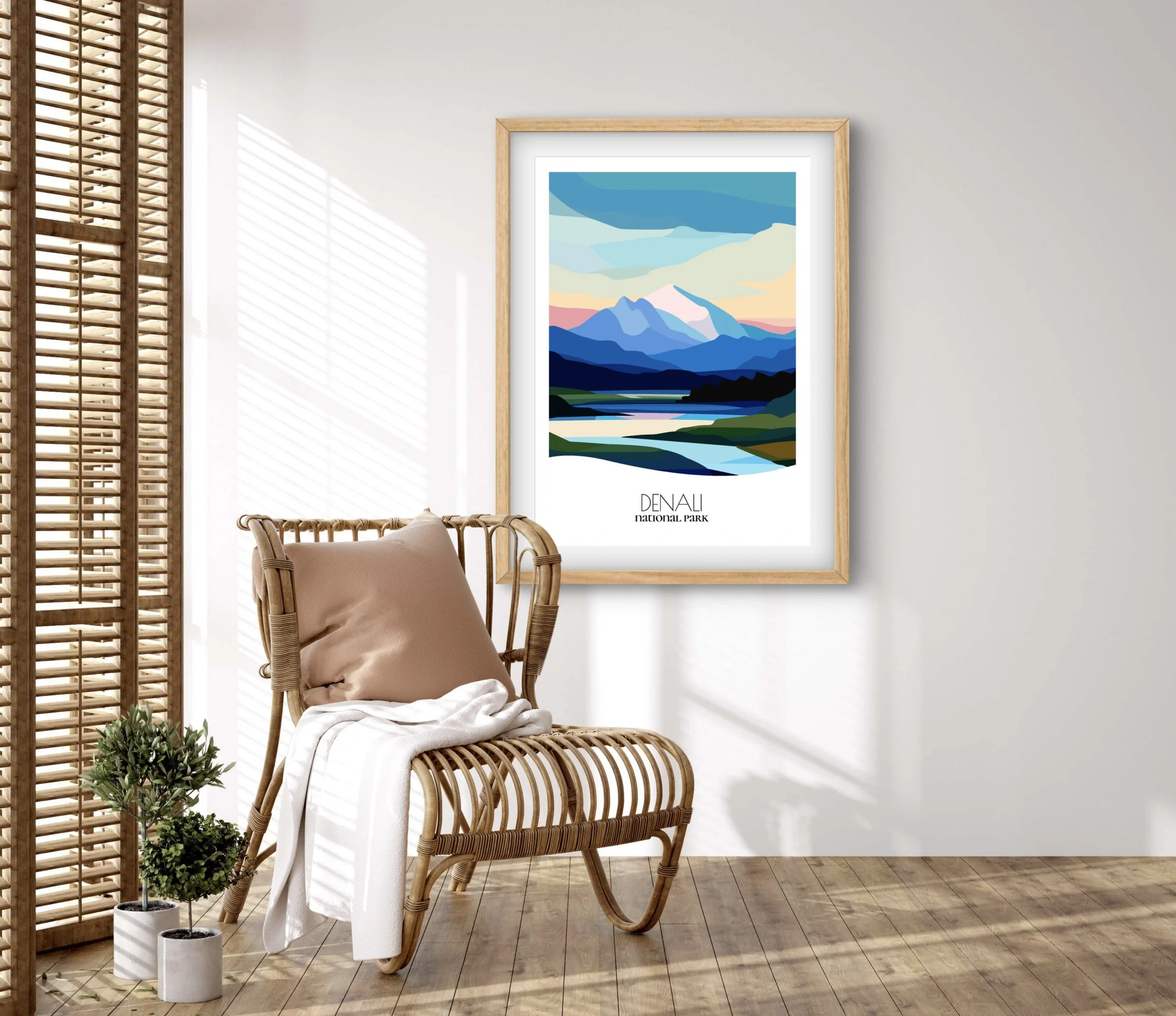 Retravell minimalist poster of Denali National Park, branded travel art for collectors and fans.