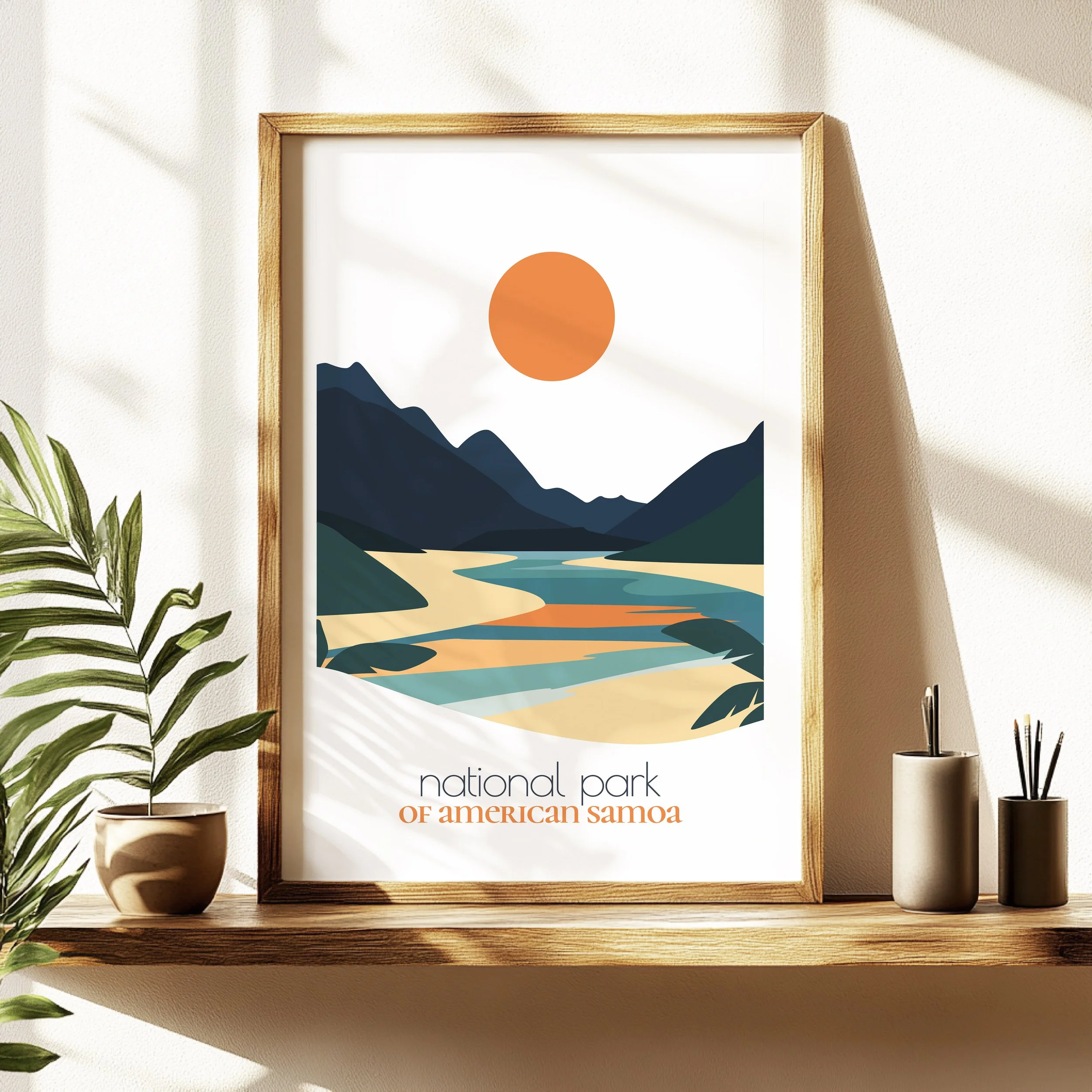 american samoa travel poster in a minimalist living room design