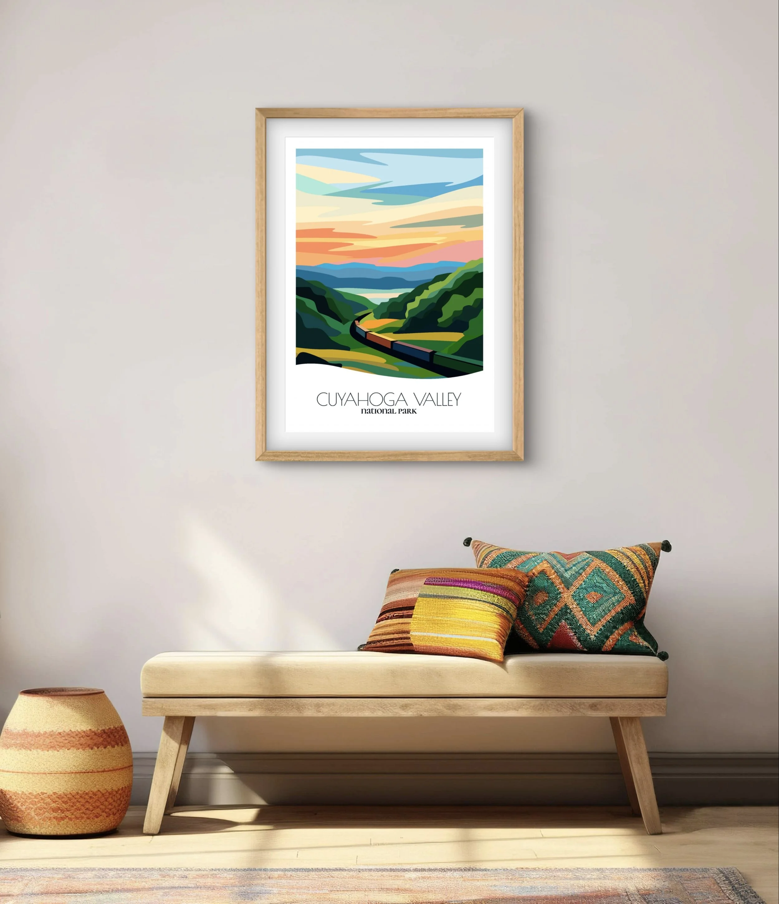 Modern minimalist art of Cuyahoga Valley National Park, versatile decor for home and office.