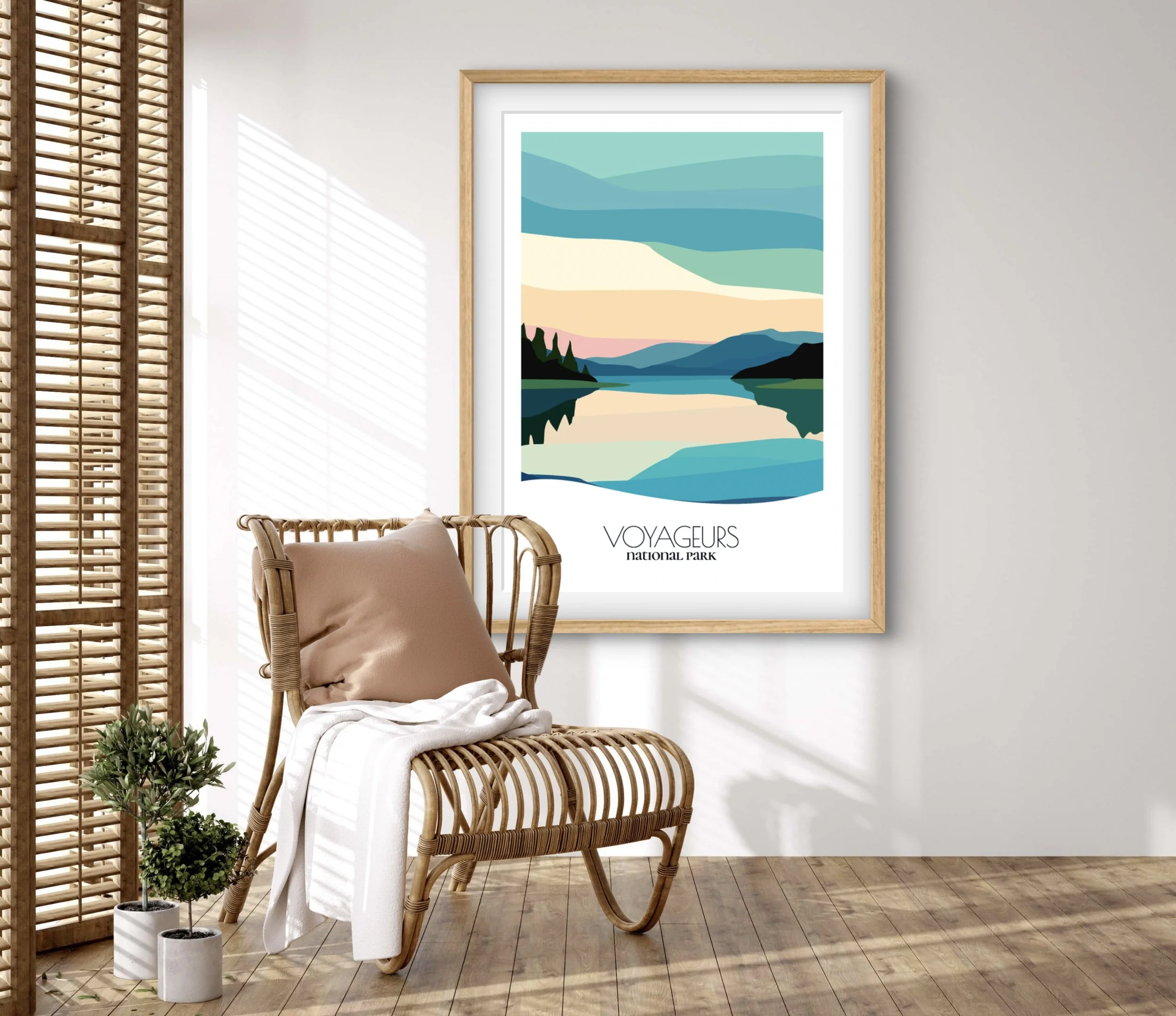 Retravell minimalist poster of Voyageurs National Park, branded travel art for collectors and fans.