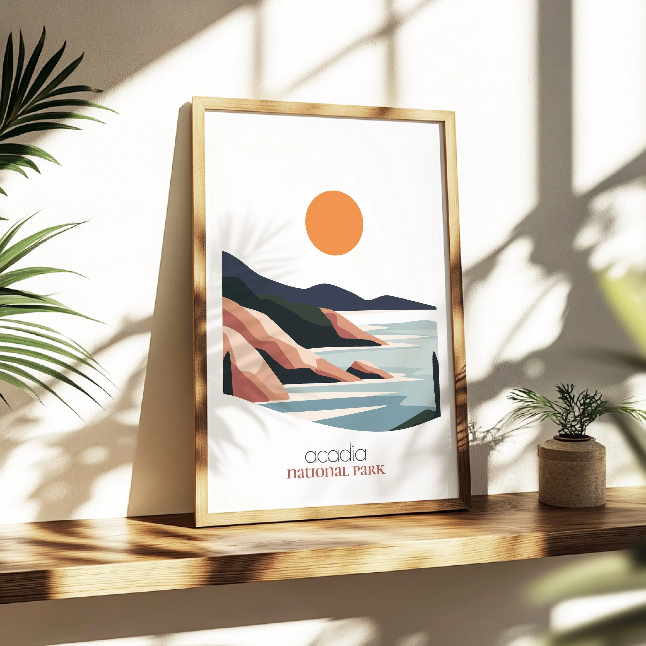 Acadia national park print - soothing minimalist nature wall art for bedroom