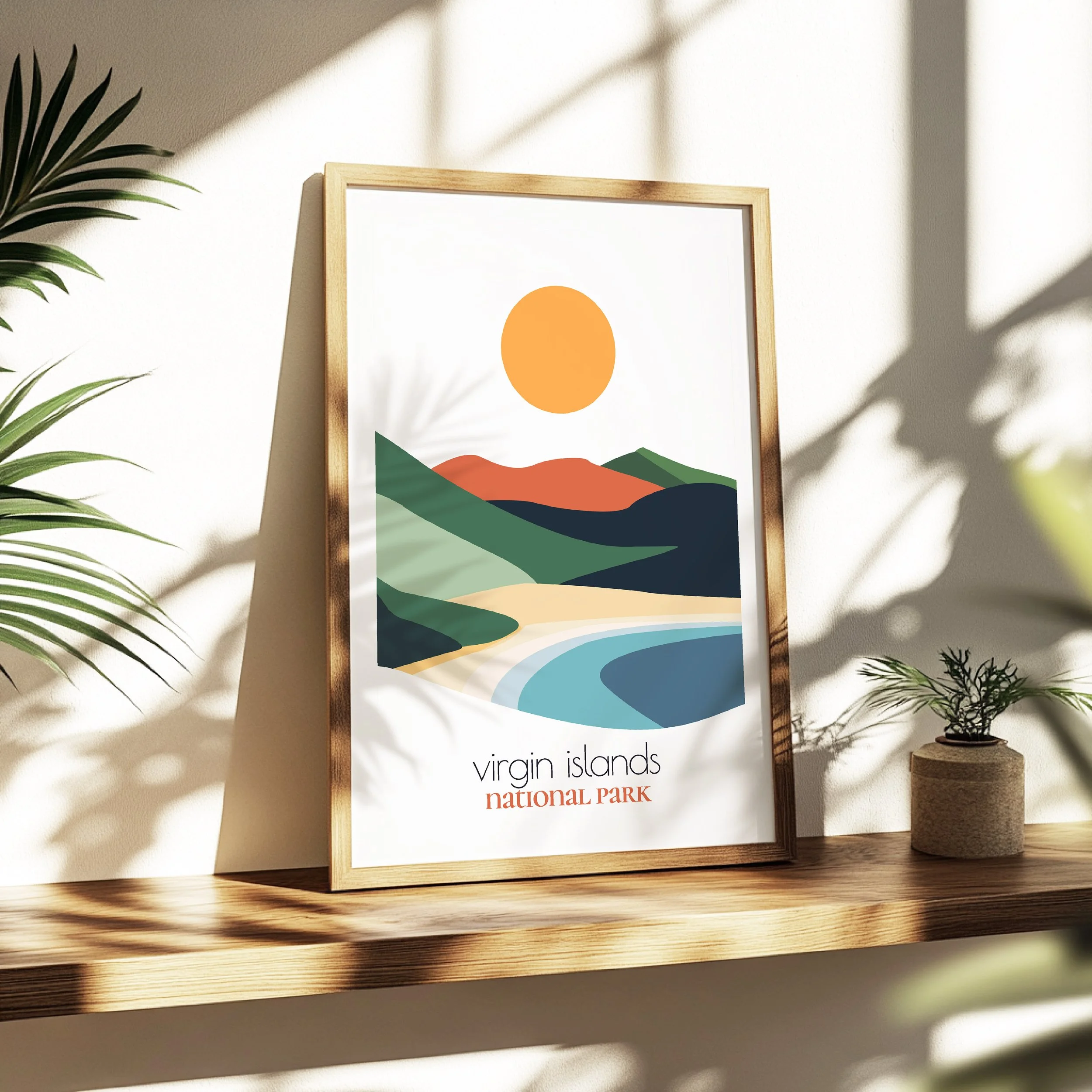 virgin islands travel poster in a minimalist living room design