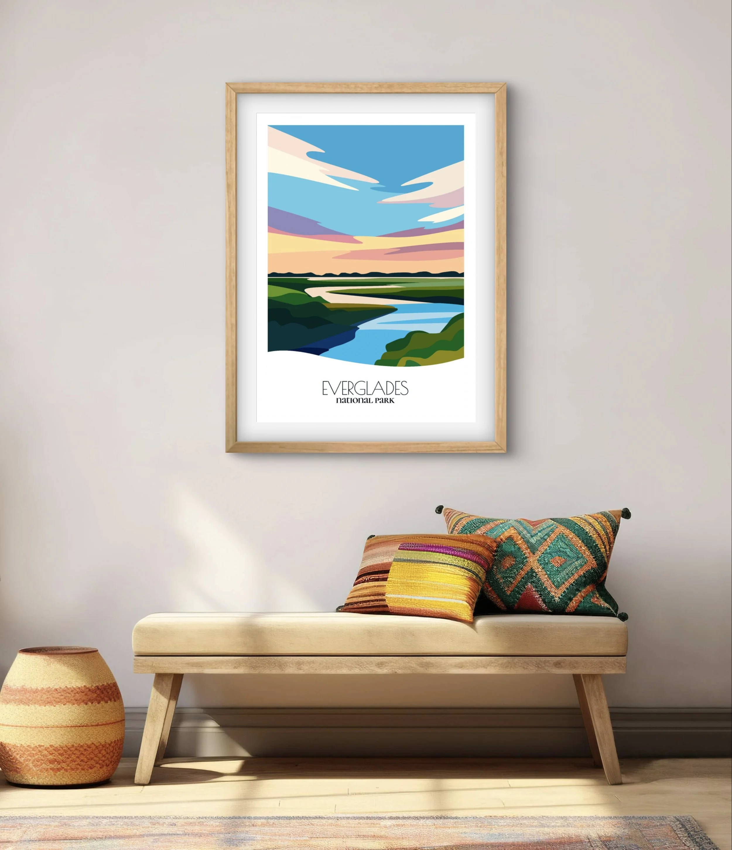 Modern minimalist art of Everglades National Park, versatile decor for home and office.