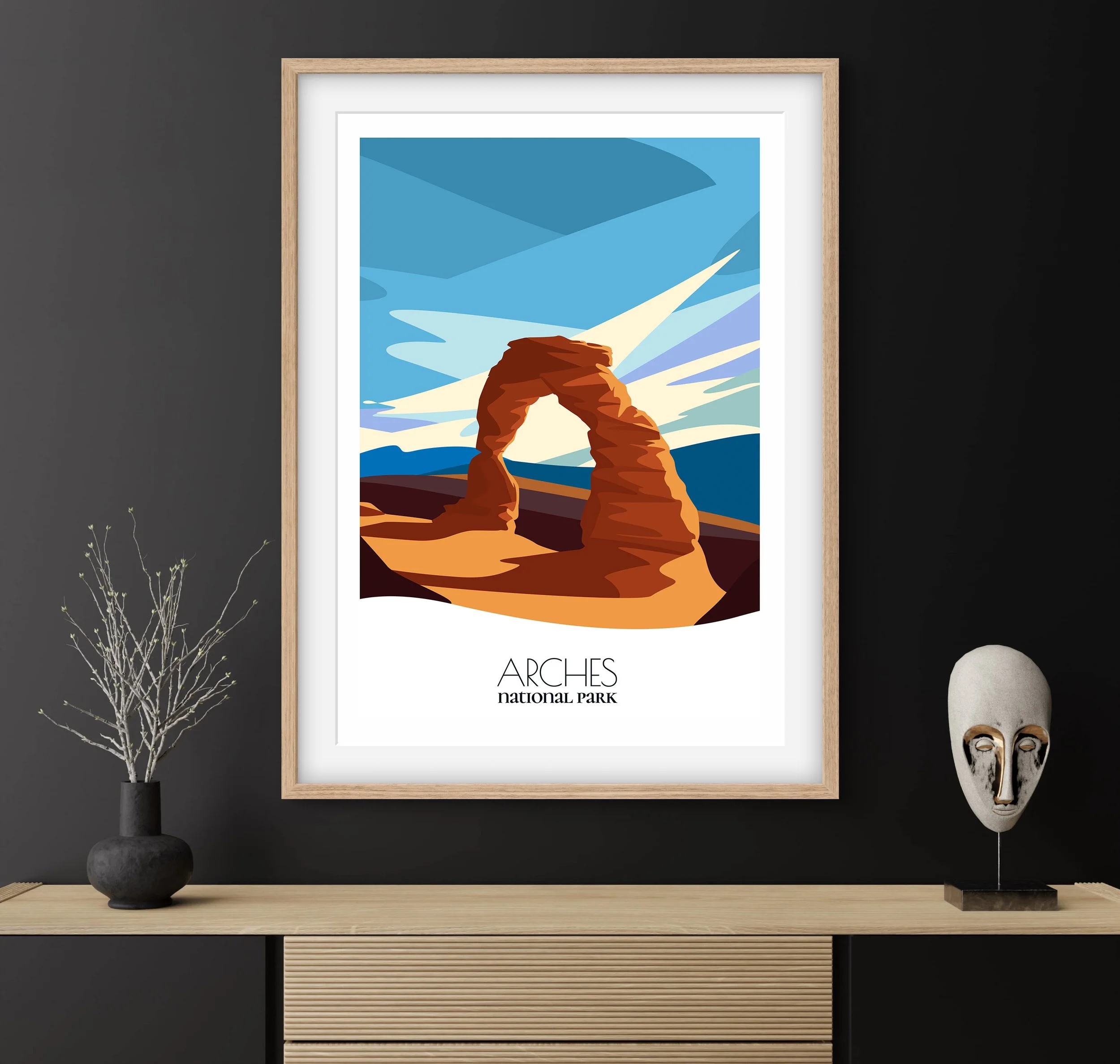 Travel gift idea: framed poster of Arches National Park, ideal for adventure lovers.