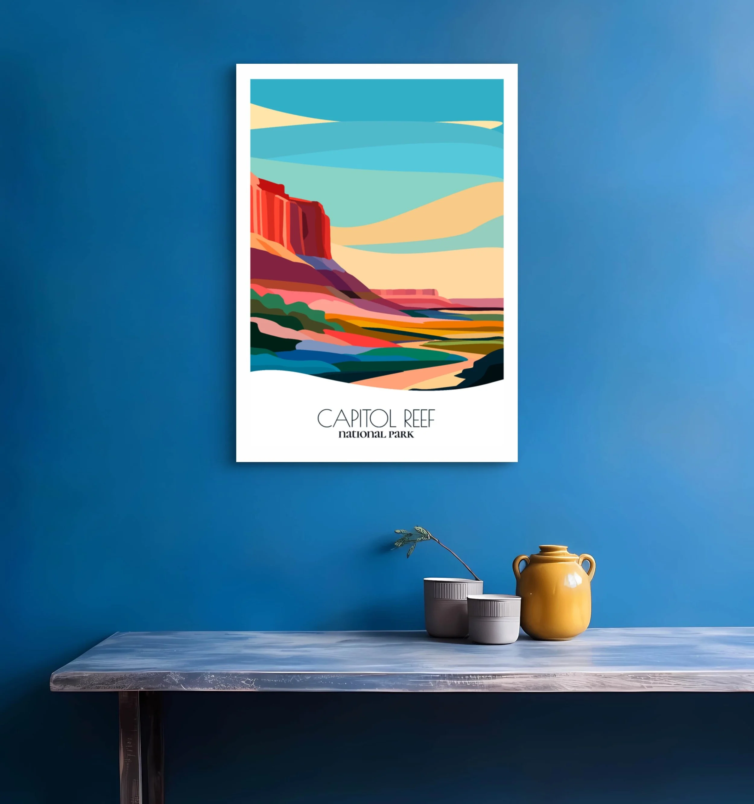 Bedroom print of Capitol Reef National Park with calming minimalist composition for Utah homes.