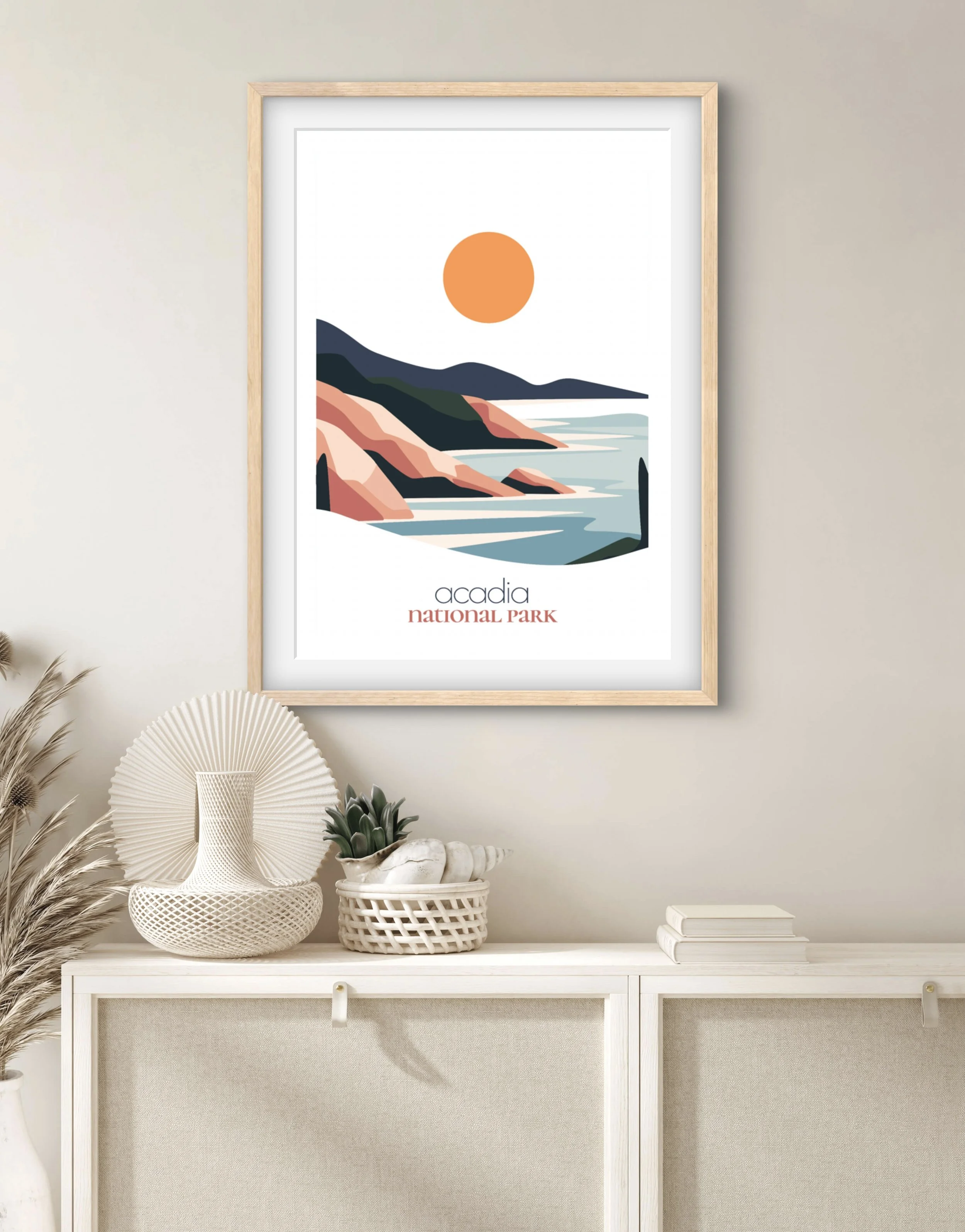 Size guide for Acadia national park posters and minimalist travel prints