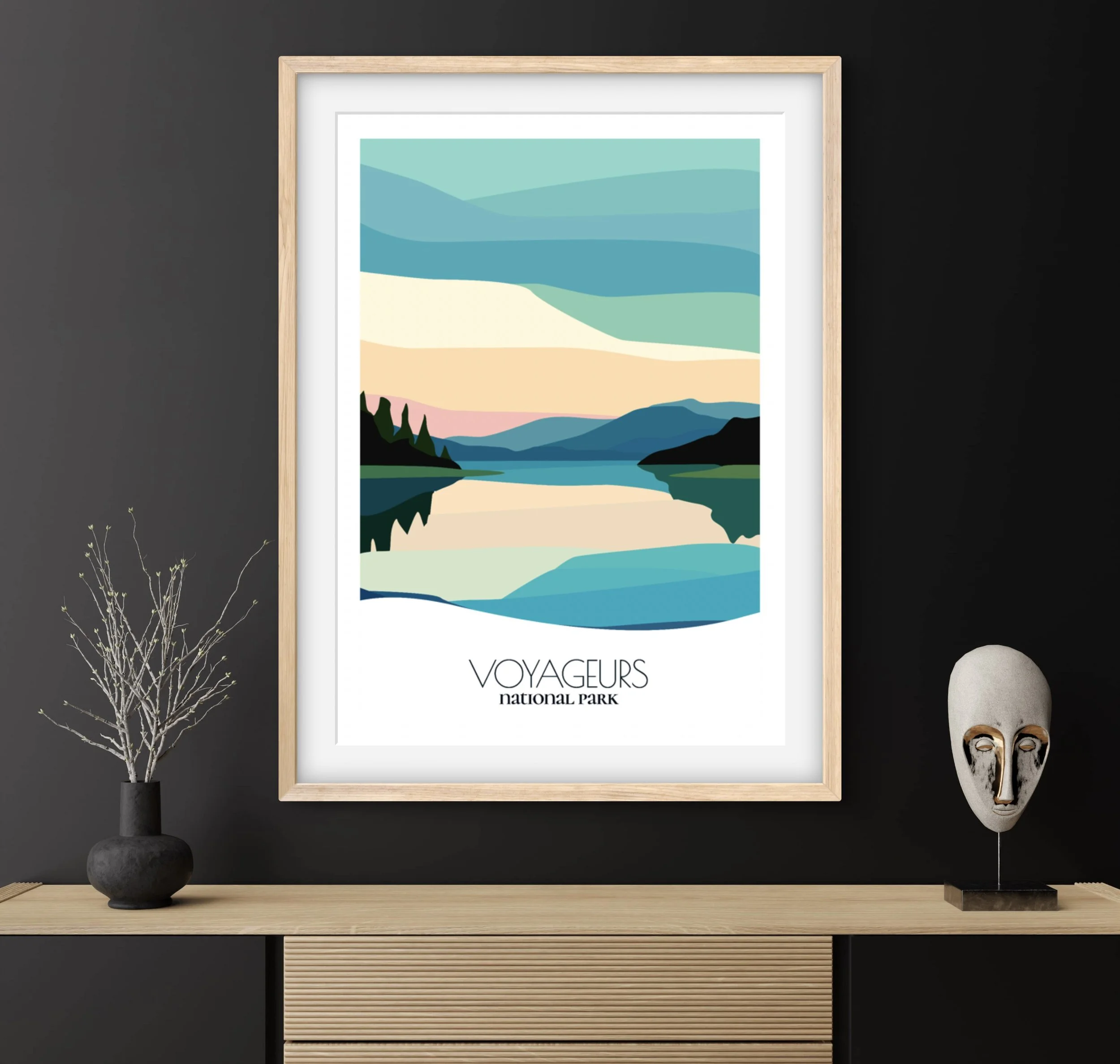 Travel gift idea: framed poster of Voyageurs National Park, ideal for adventure lovers.