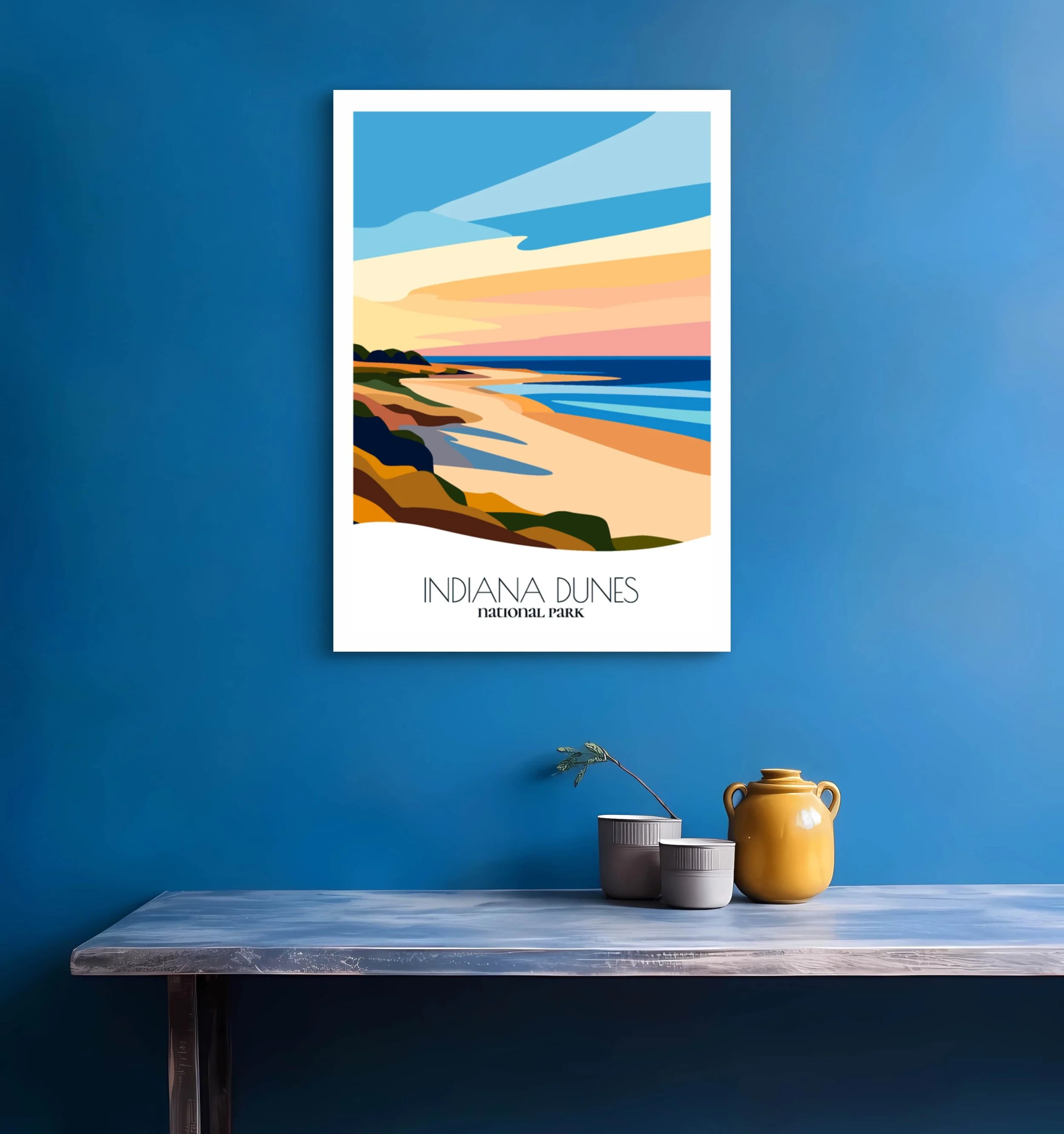 Bedroom print of Indiana Dunes National Park with calming minimalist composition for  Indiana homes.