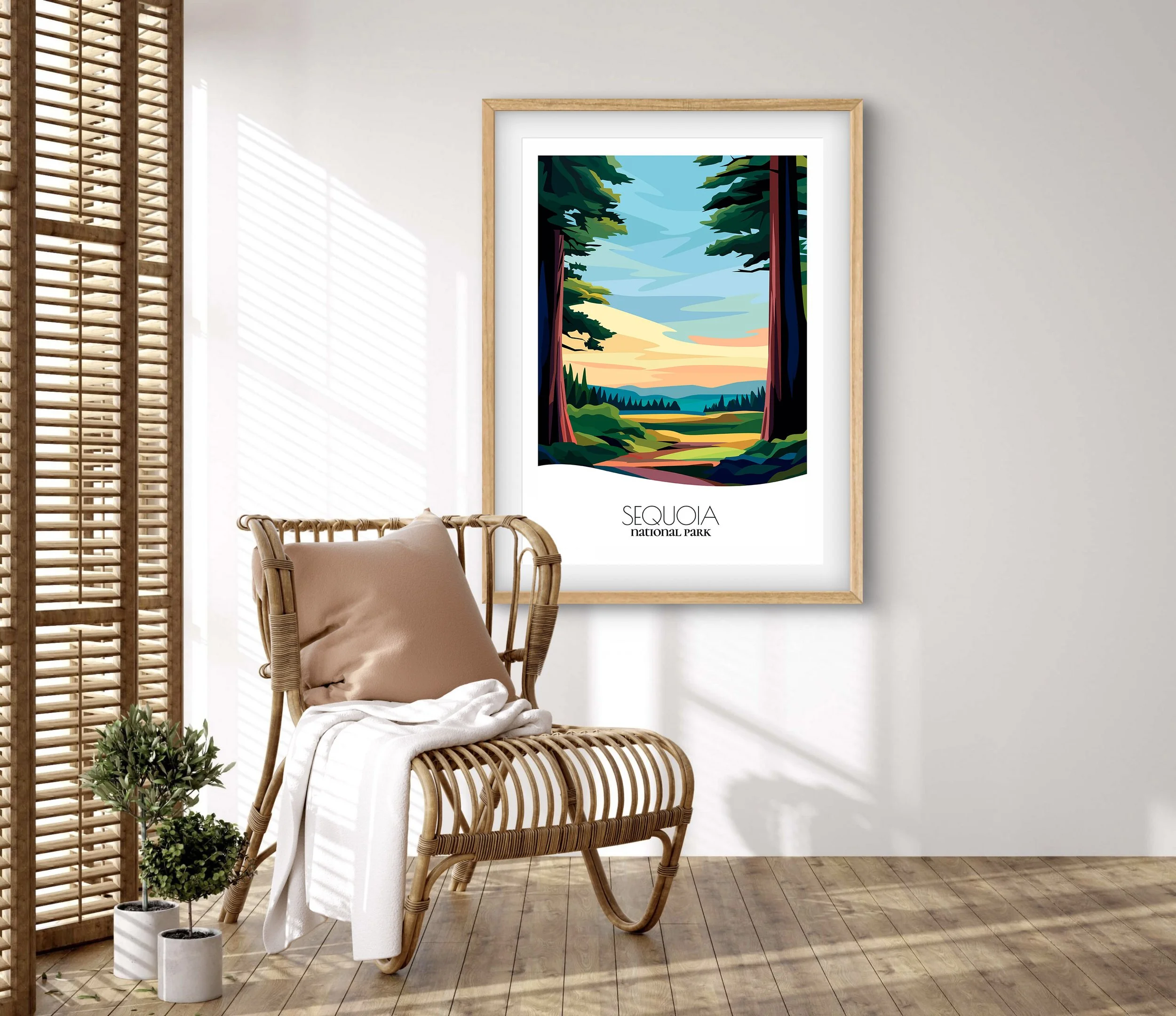 Retravell minimalist poster of Sequoia, branded travel art for collectors and fans.
