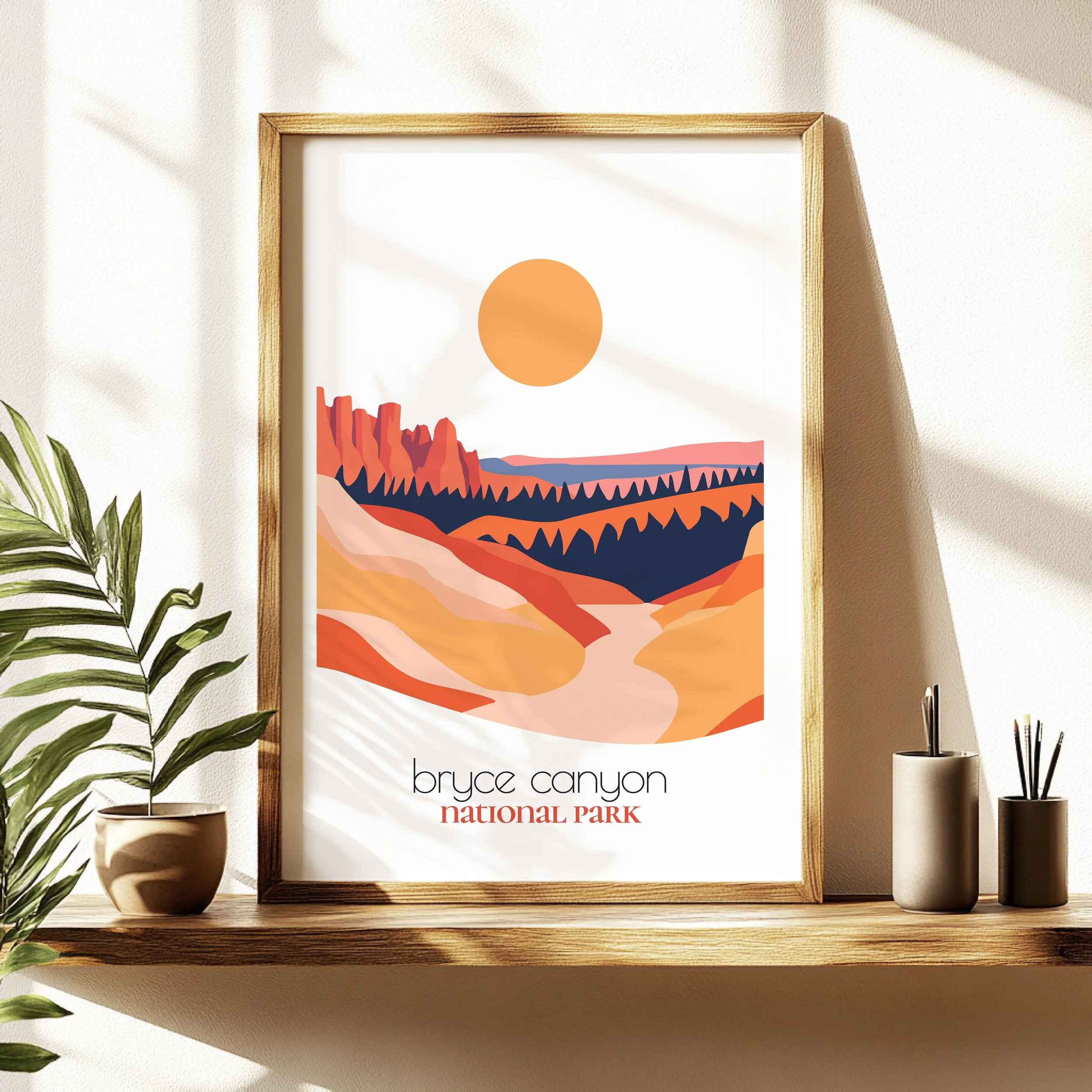 Bryce Canyon travel poster in a minimalist living room design