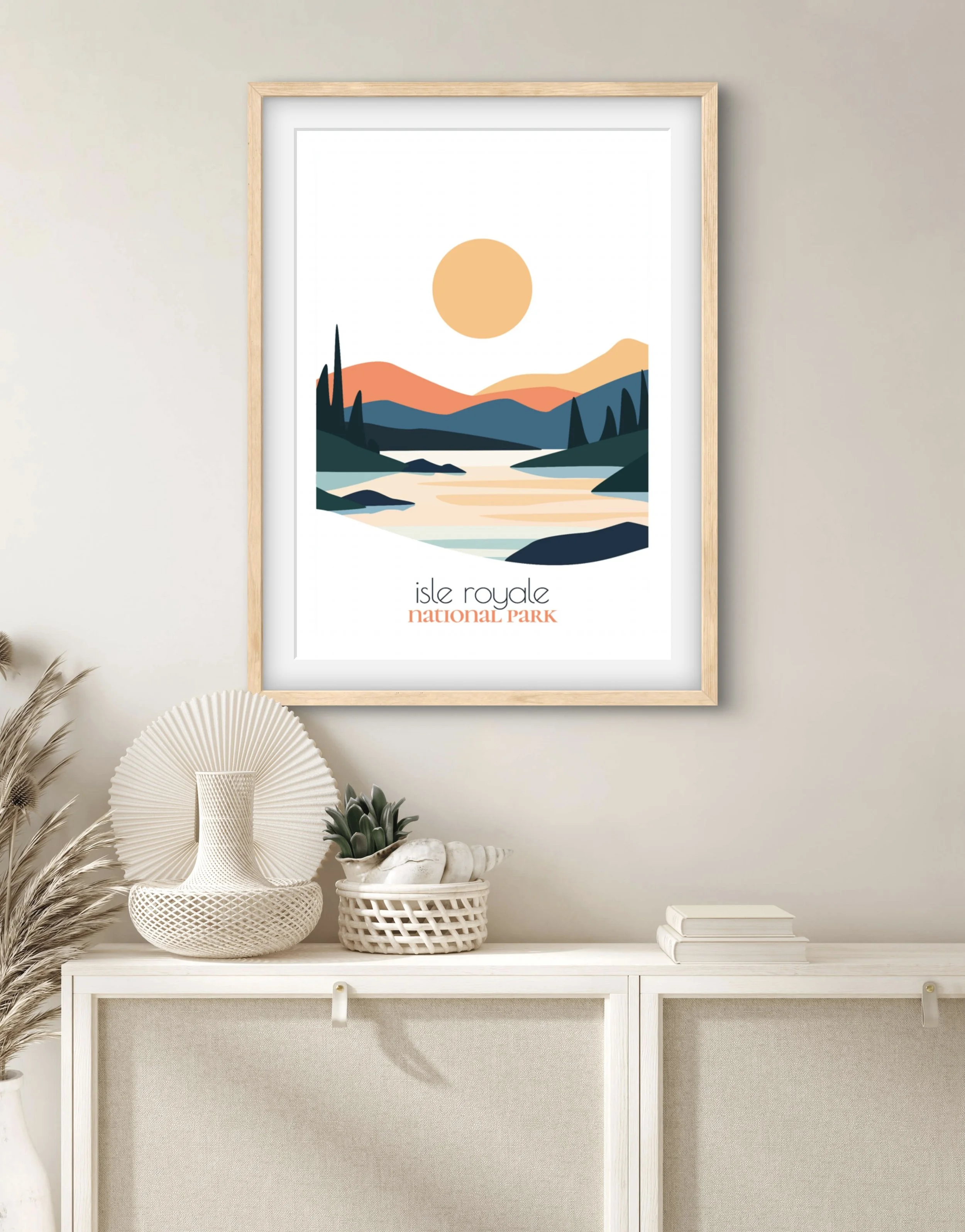 Size guide for Isle Royale national park posters and minimalist travel prints