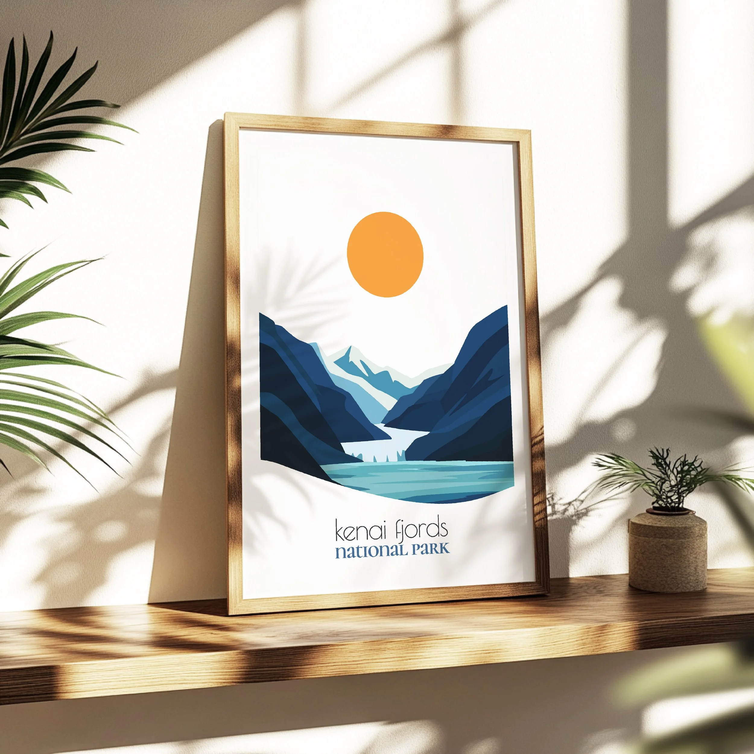 kenai fjords national park print - soothing minimalist nature wall art for bedroom