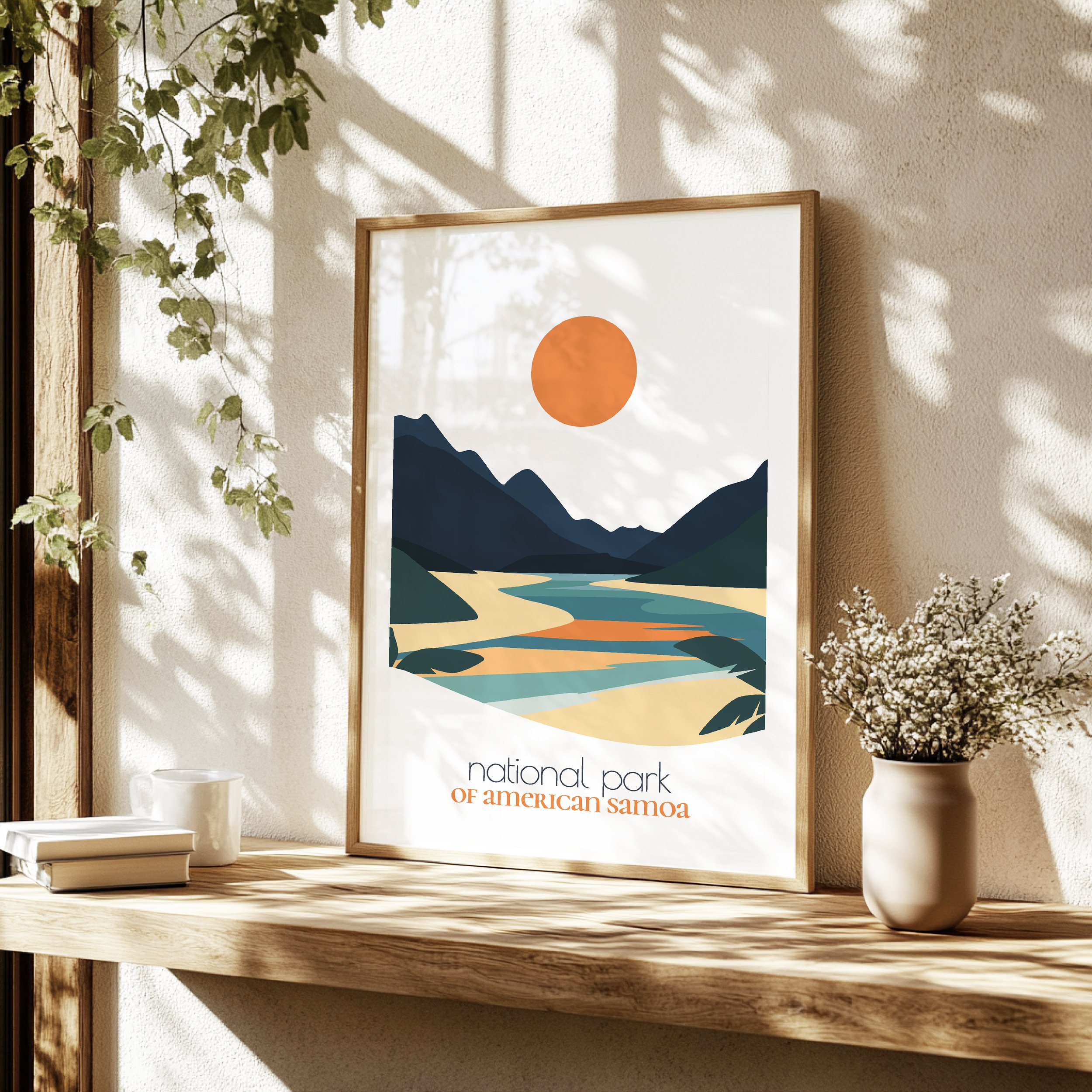 Detailed view of american samoa travel print - minimalist flat abstract print quality