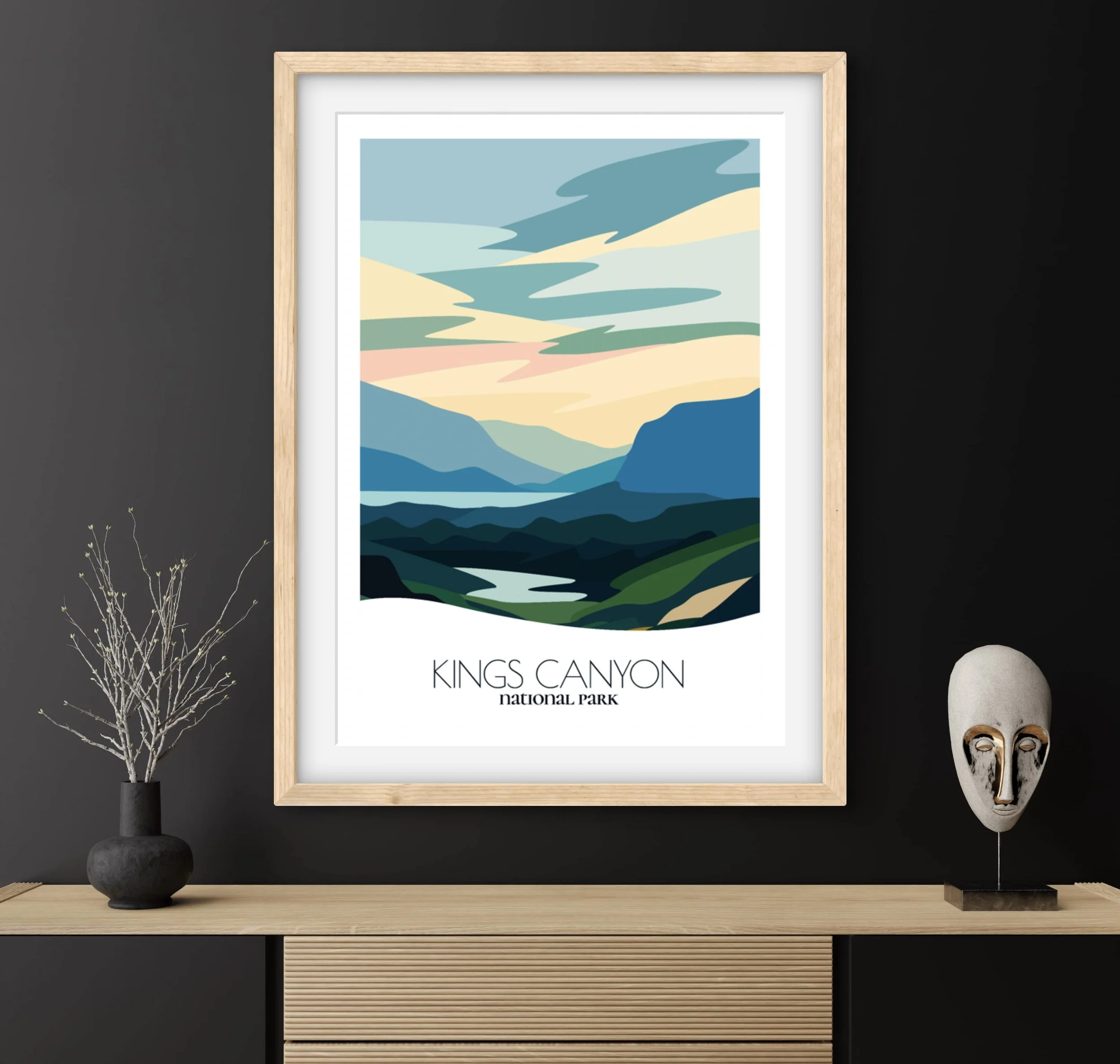 Bedroom print of Kings Canyon National Park with calming minimalist composition for California homes.