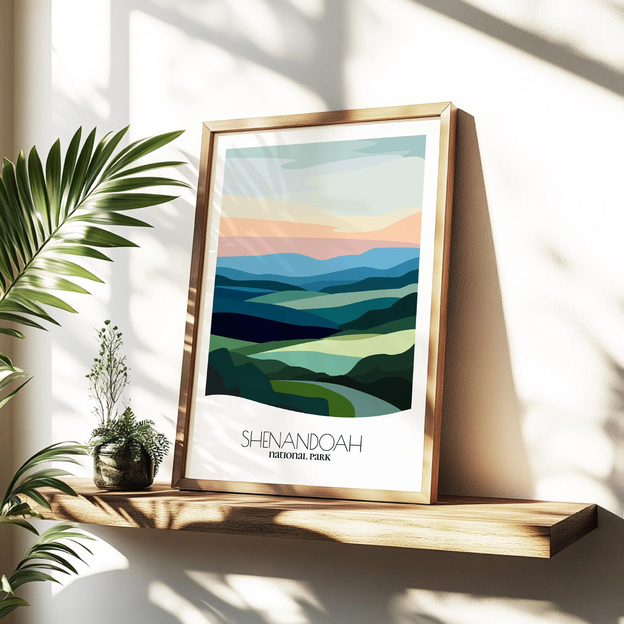 Minimalist travel poster of Shenandoah National Park with clean modern design for travelers.