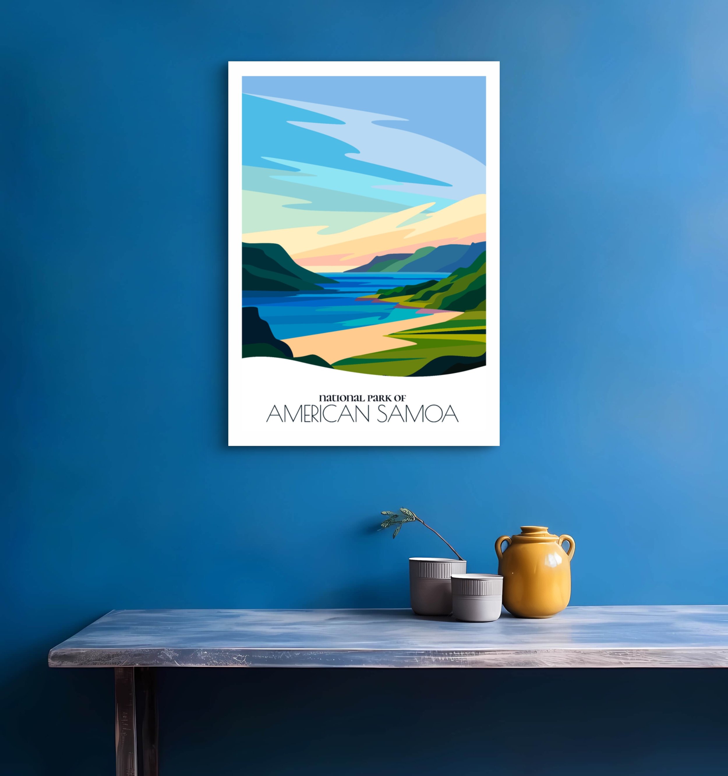 Bedroom print of National Park of American Samoa with calming minimalist composition for American Samoa homes.