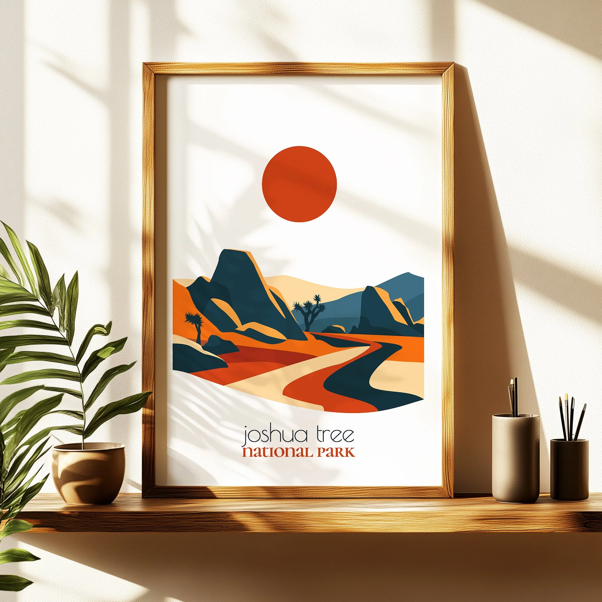Joshua Tree travel poster in a minimalist living room design