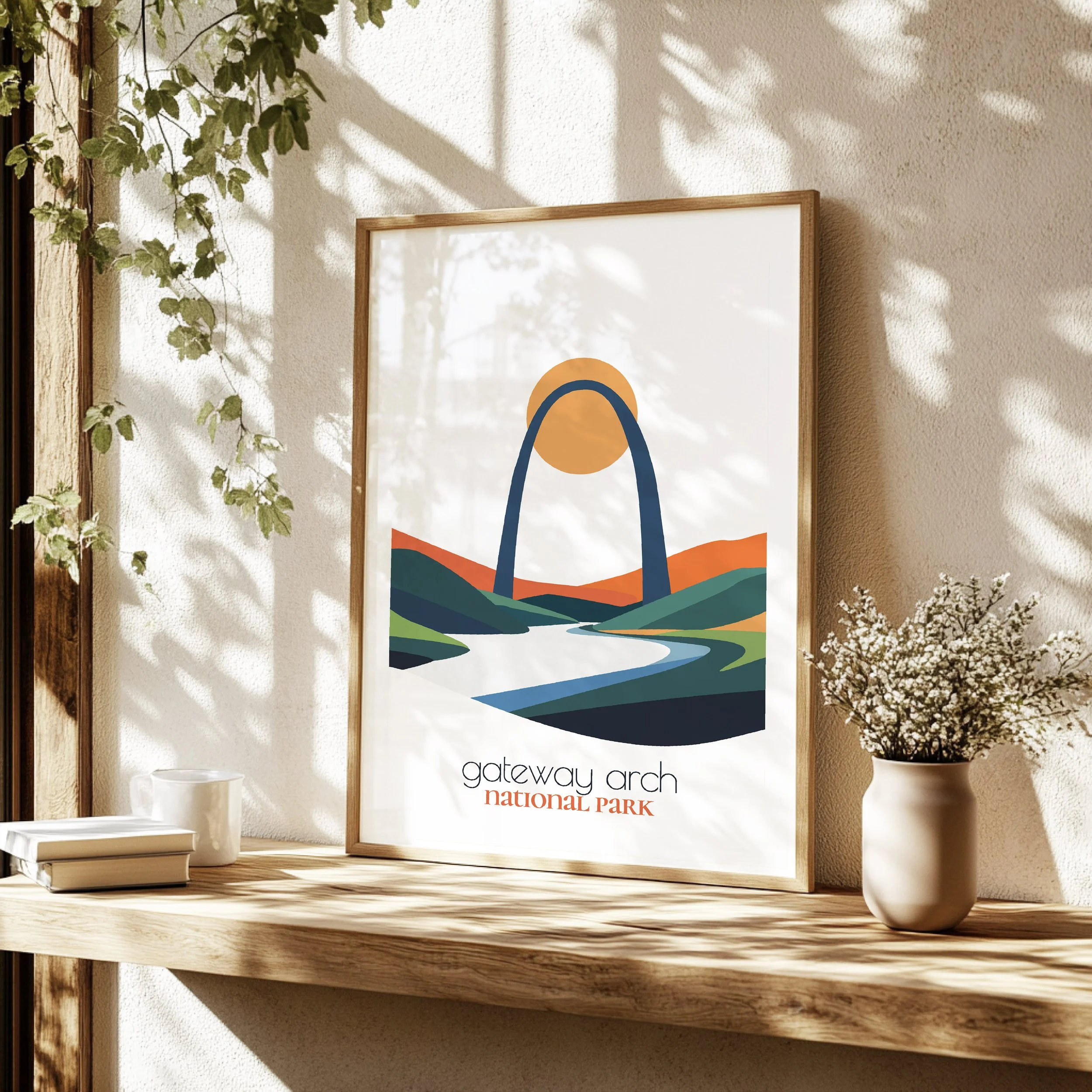 Detailed view of Gateway Arch travel print - minimalist flat abstract print quality