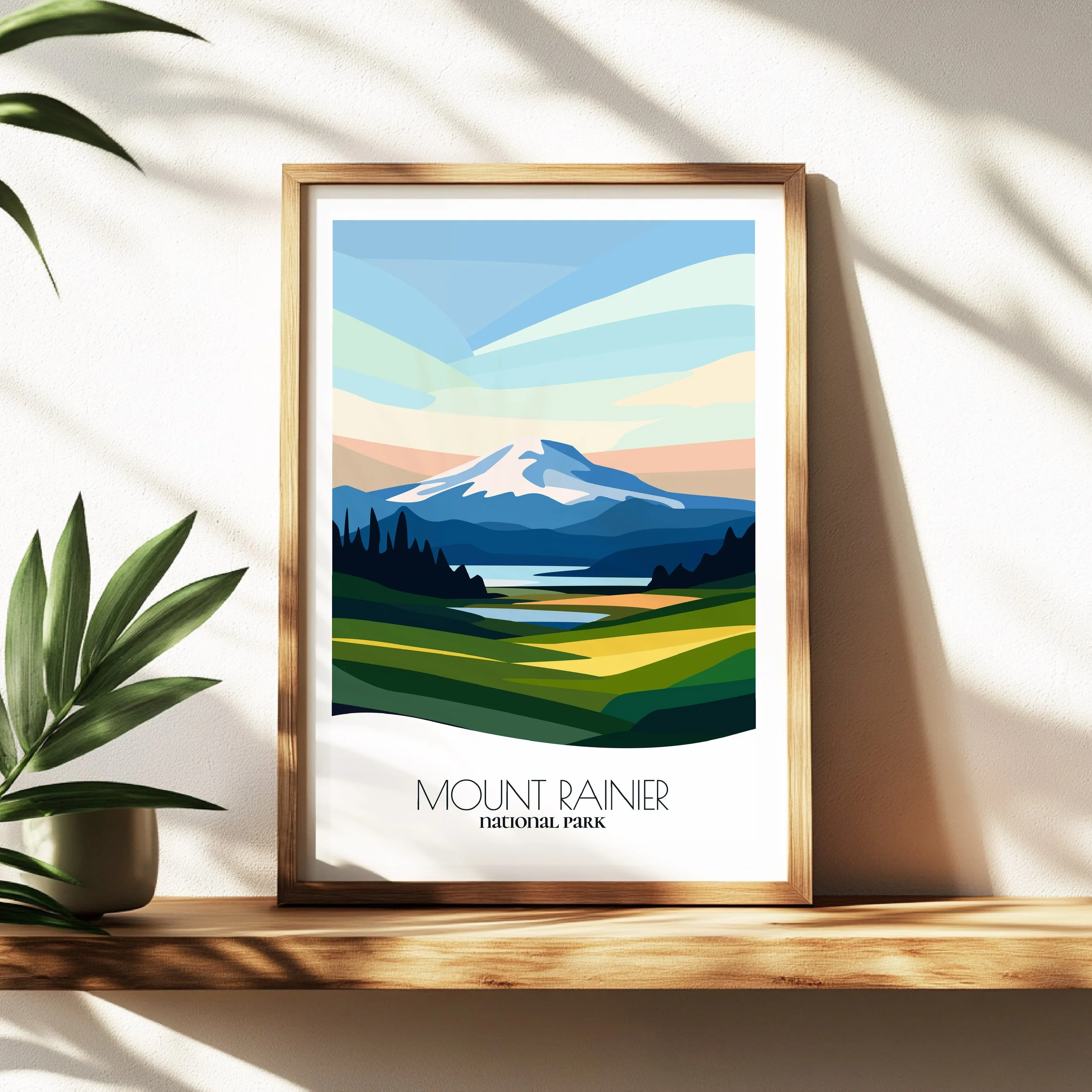 Wall art print of Mount Rainier National Park for interior decor; high quality print in Washington.