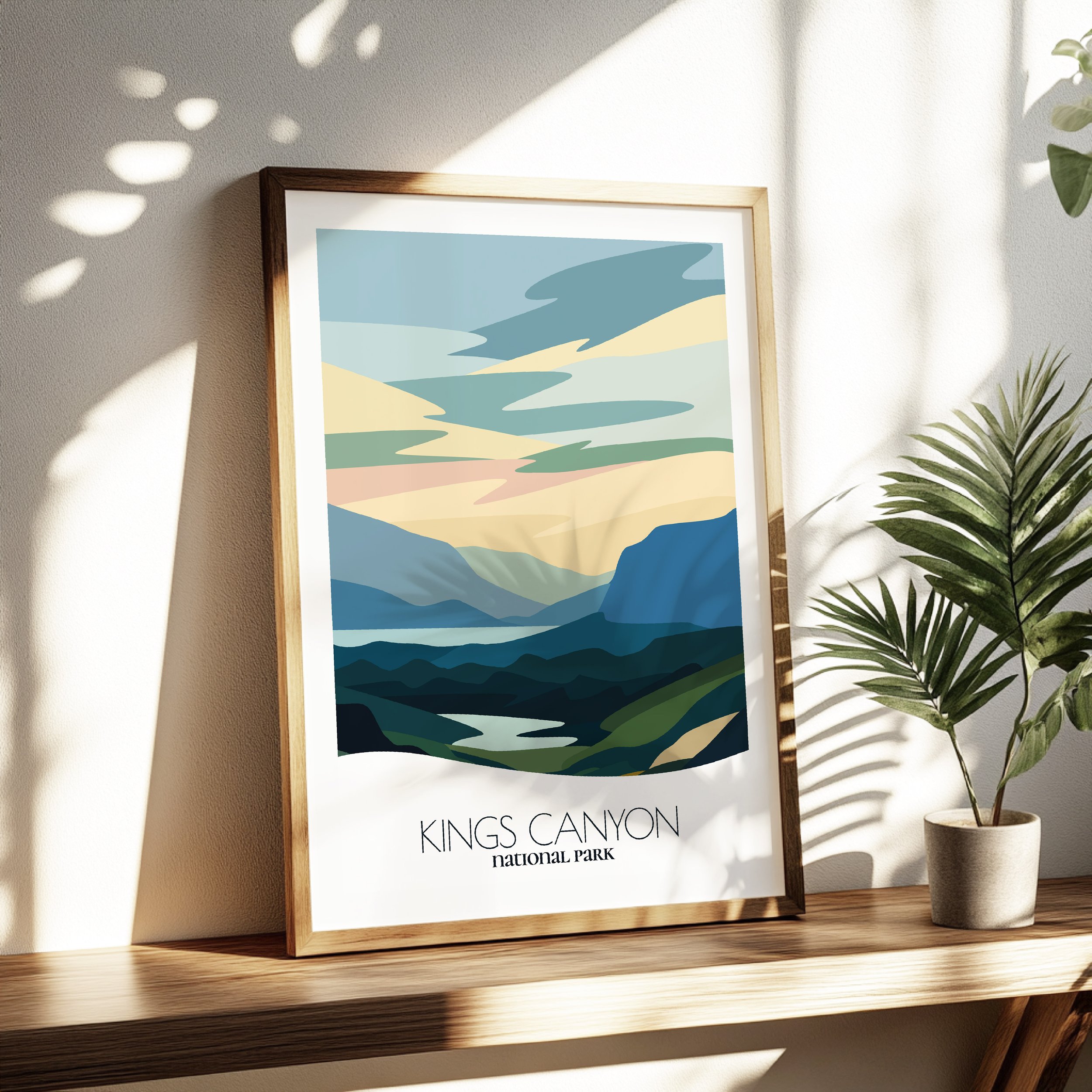 Living room wall decor featuring Kings Canyon National Park in neutral tones for modern interiors.