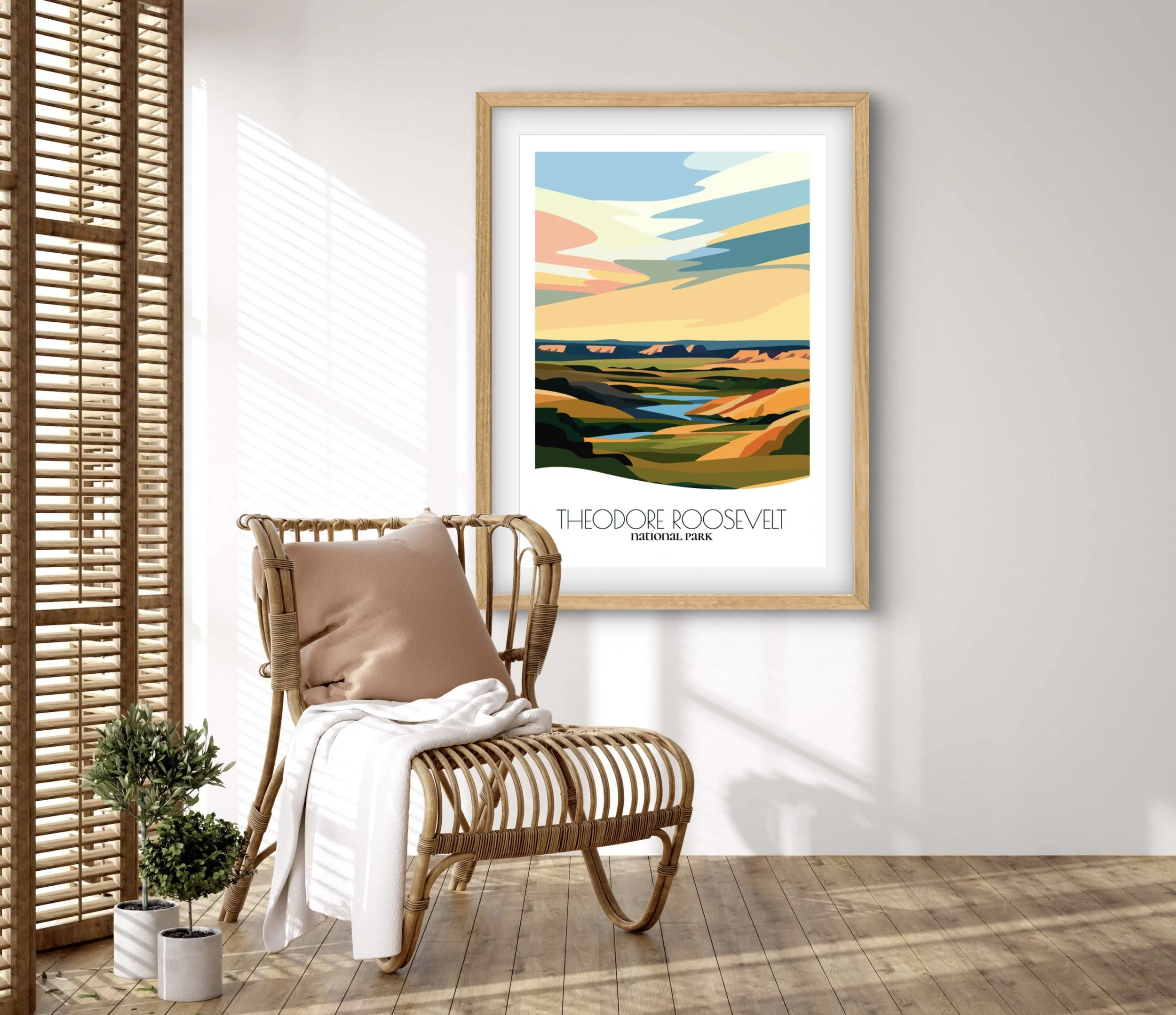 Retravell minimalist poster of Theodore Roosevelt National Park, branded travel art for collectors and fans.