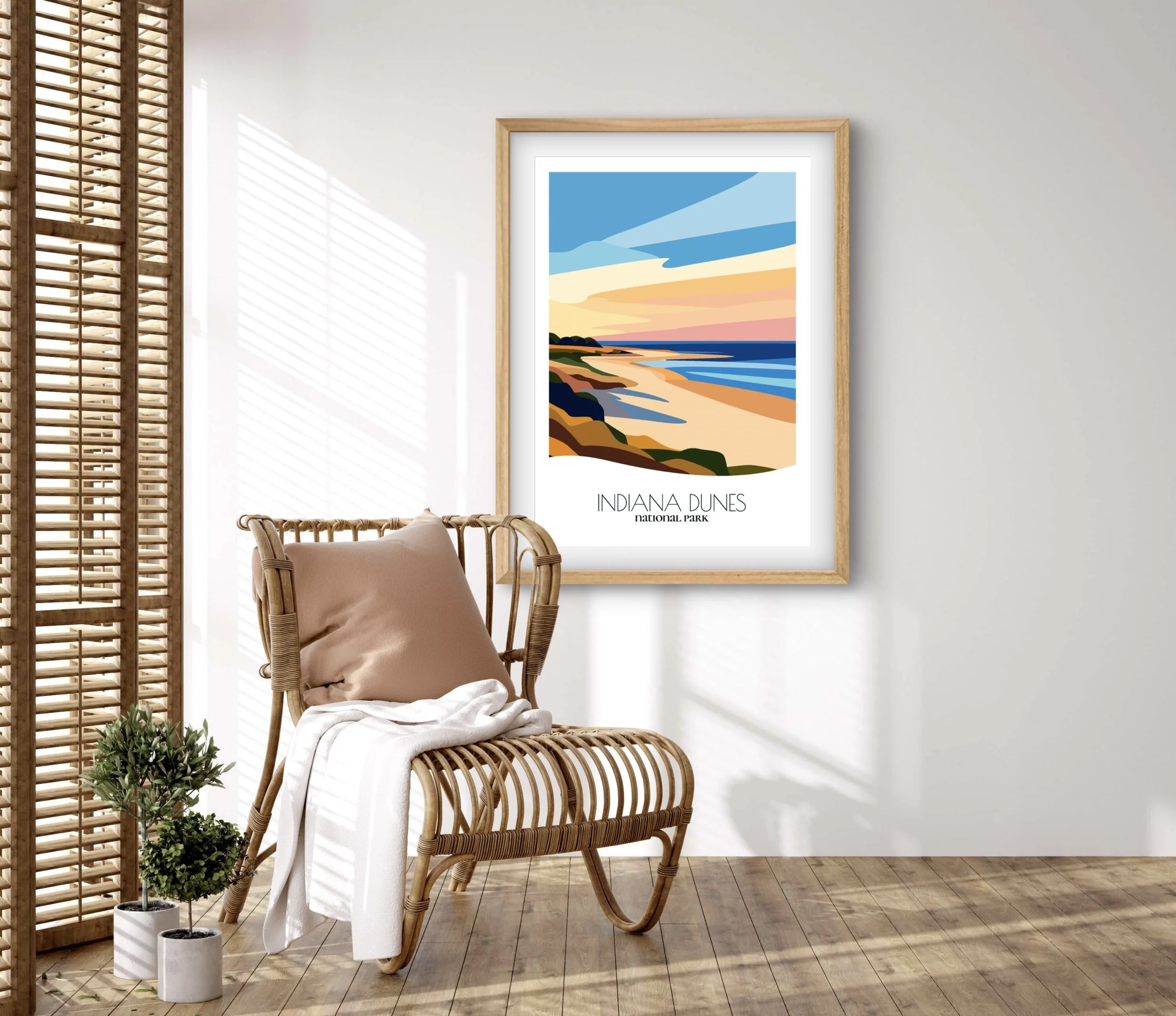 Retravell minimalist poster of Indiana Dunes National Park, branded travel art for collectors and fans.