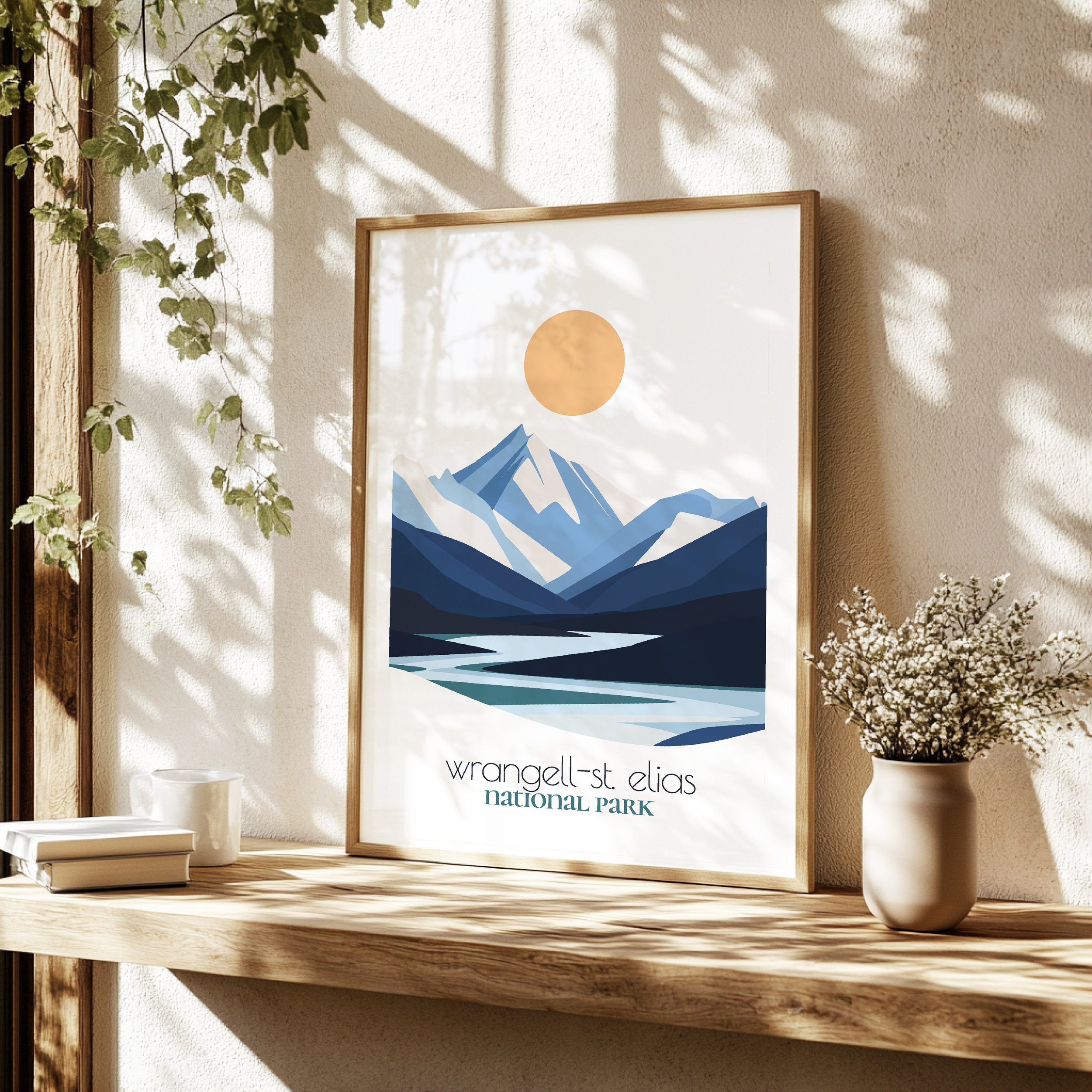 Detailed view of wrangell st elias travel print - minimalist flat abstract print quality