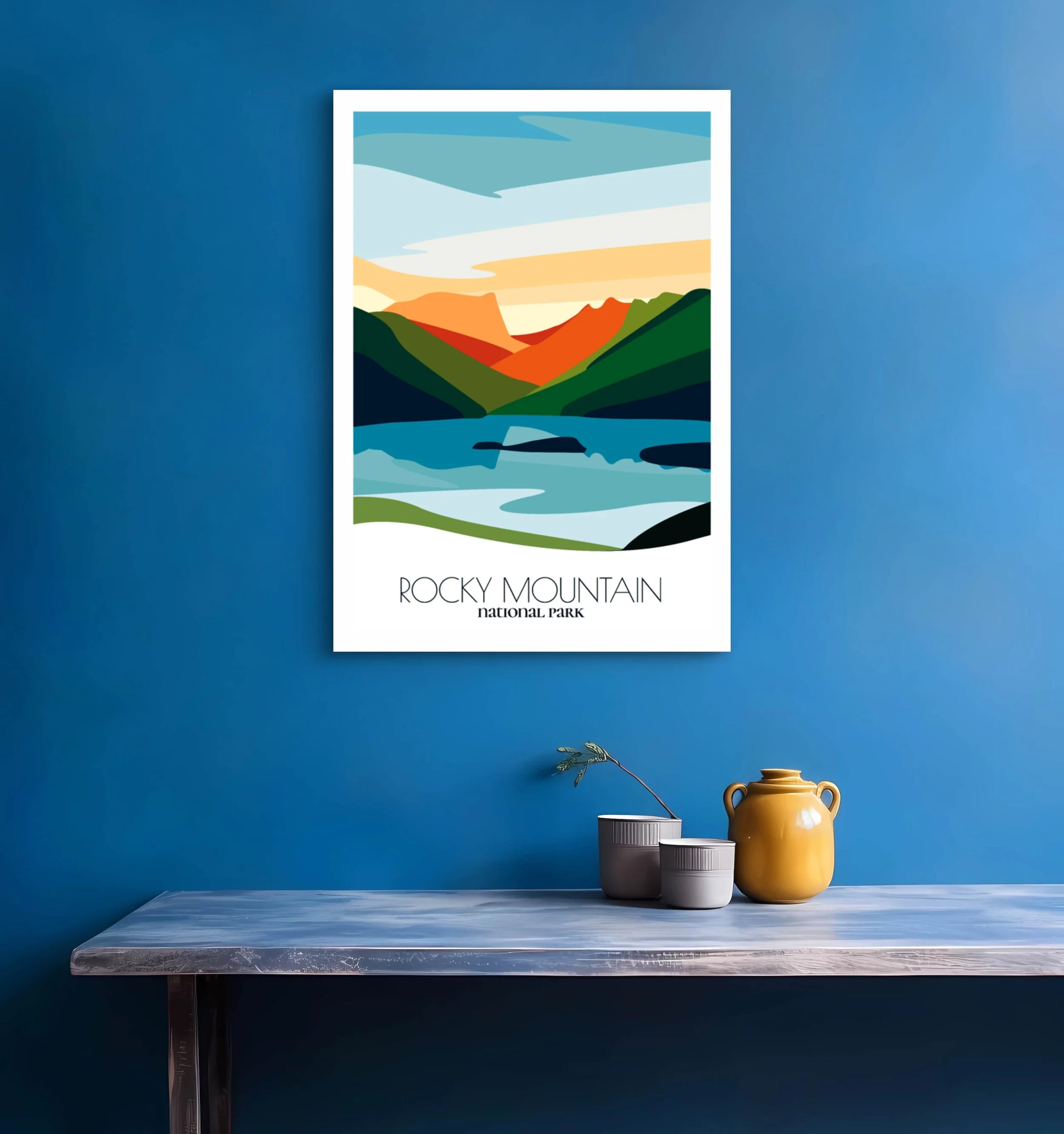 Bedroom print of Rocky Mountain National Park with calming minimalist composition for Colorado homes.