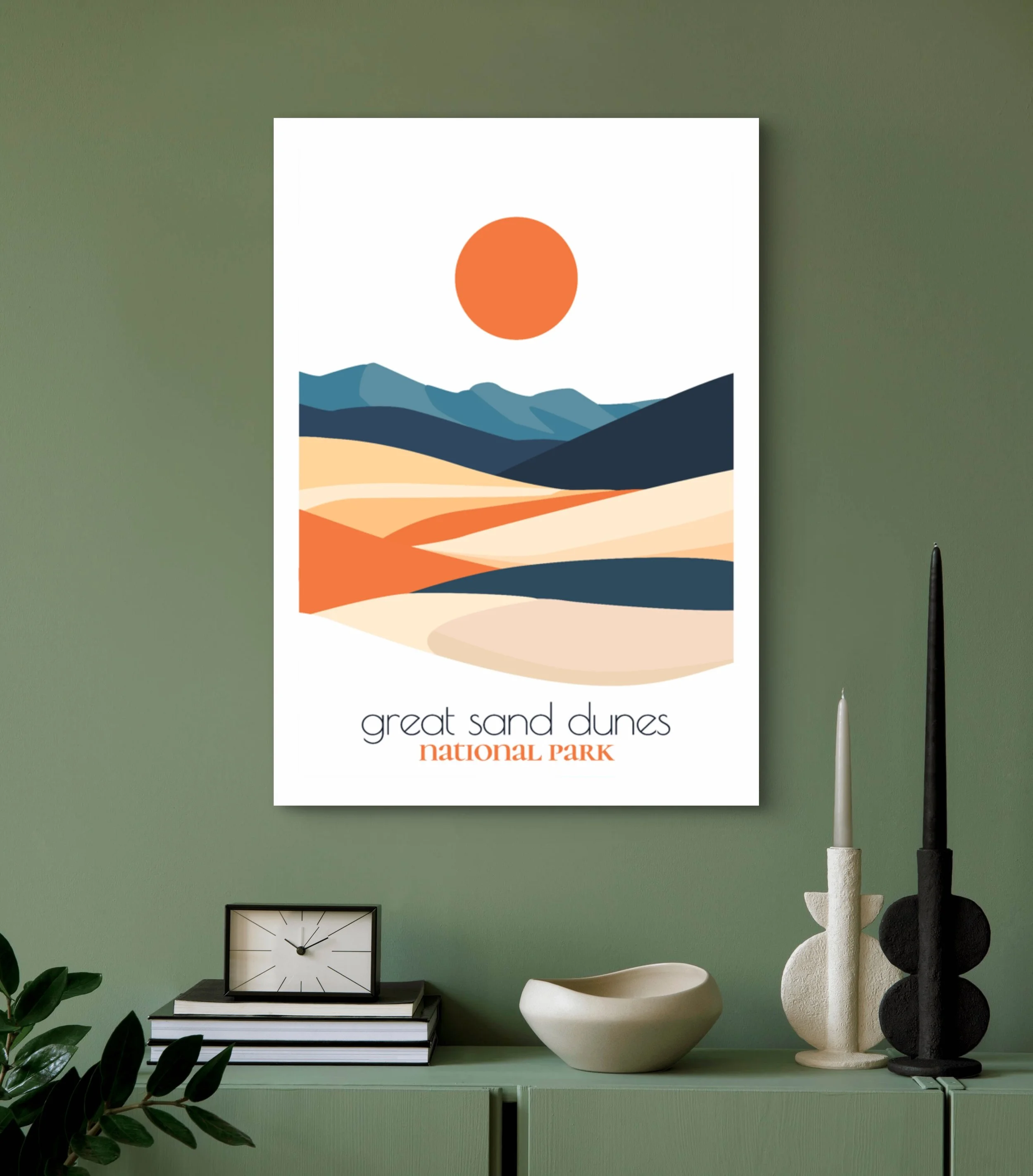 Modern great sand dunes travel print for minimalist home office decor